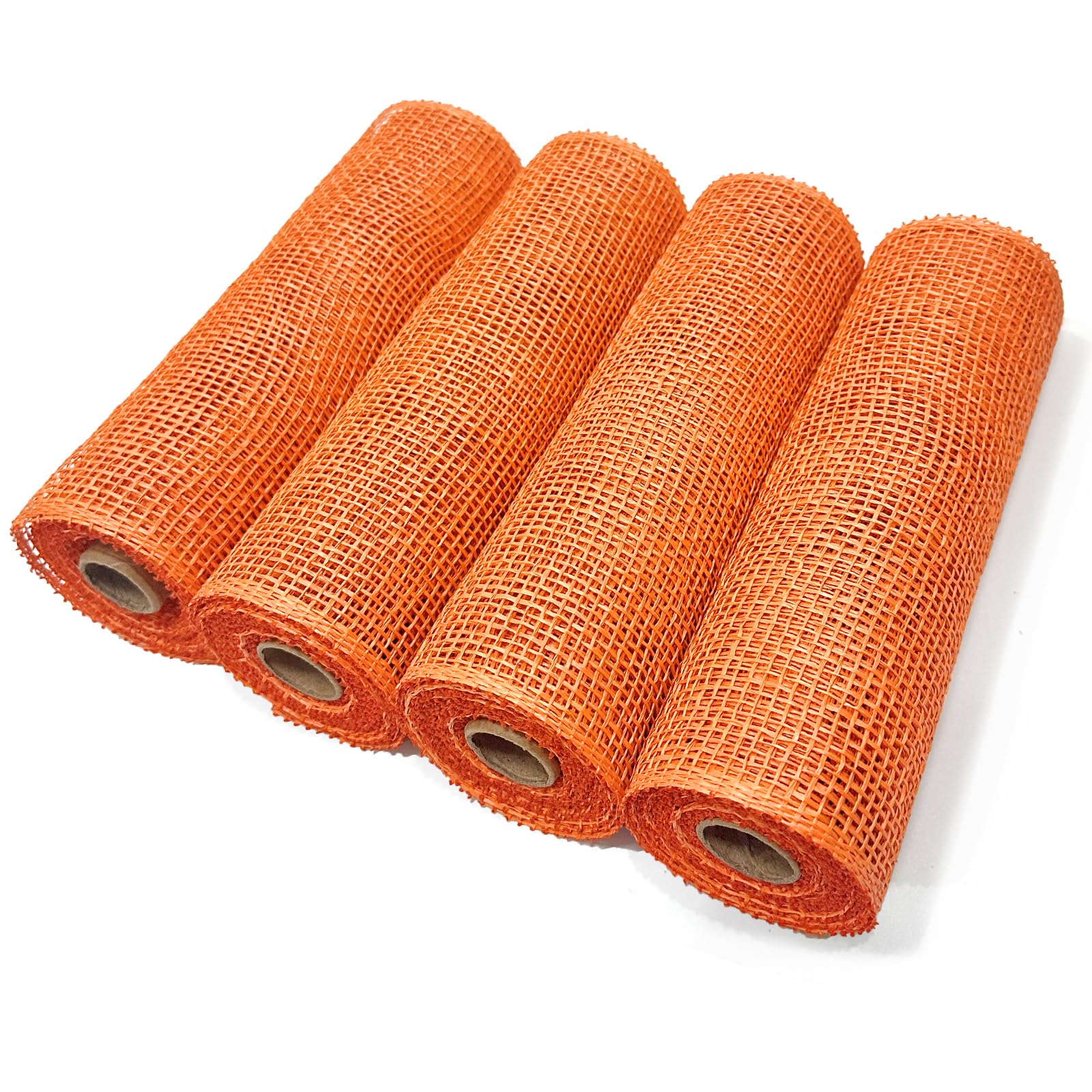 Poly Burlap Mesh Orange, 10 inch Burlap Deco Mesh Rolls for Pumpkin Wreath, Summer Autumn Holiday Swags, Craft, Party Decoration，4 Packs