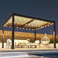 WisteriaLane 10x12 Louvered Metal Pergola with Adjustable Roof & Gutter System - Durable Dark Gray Outdoor Gazebo for Patio, Deck, Garden