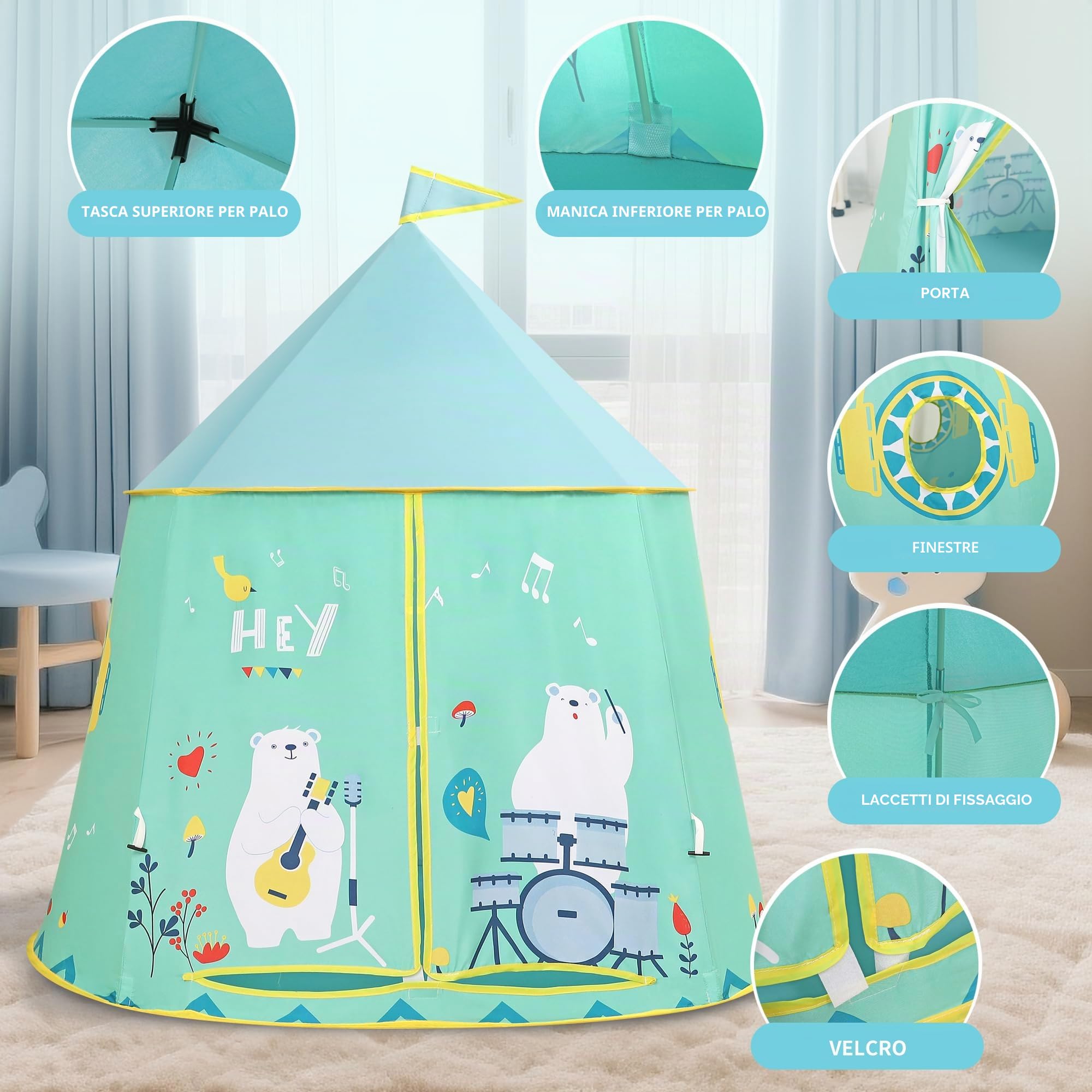 Tenda da gioco tenda per bambini per interni ed esterni, tenda da gioco per bambini, tenda castello principessa principe, tenda pop-up portatile indiana, tenda Tipi, cameretta dei bambini casetta