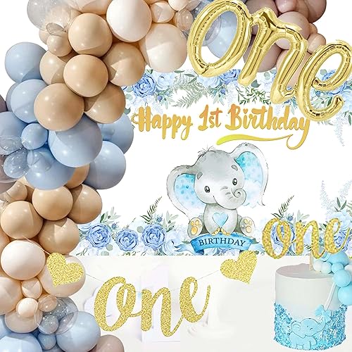 SCMDOTI Decoraciones de primer cumpleaños para niño, decoraciones de primer cumpleaños para niños, guirnalda de globos azules de doble relleno con