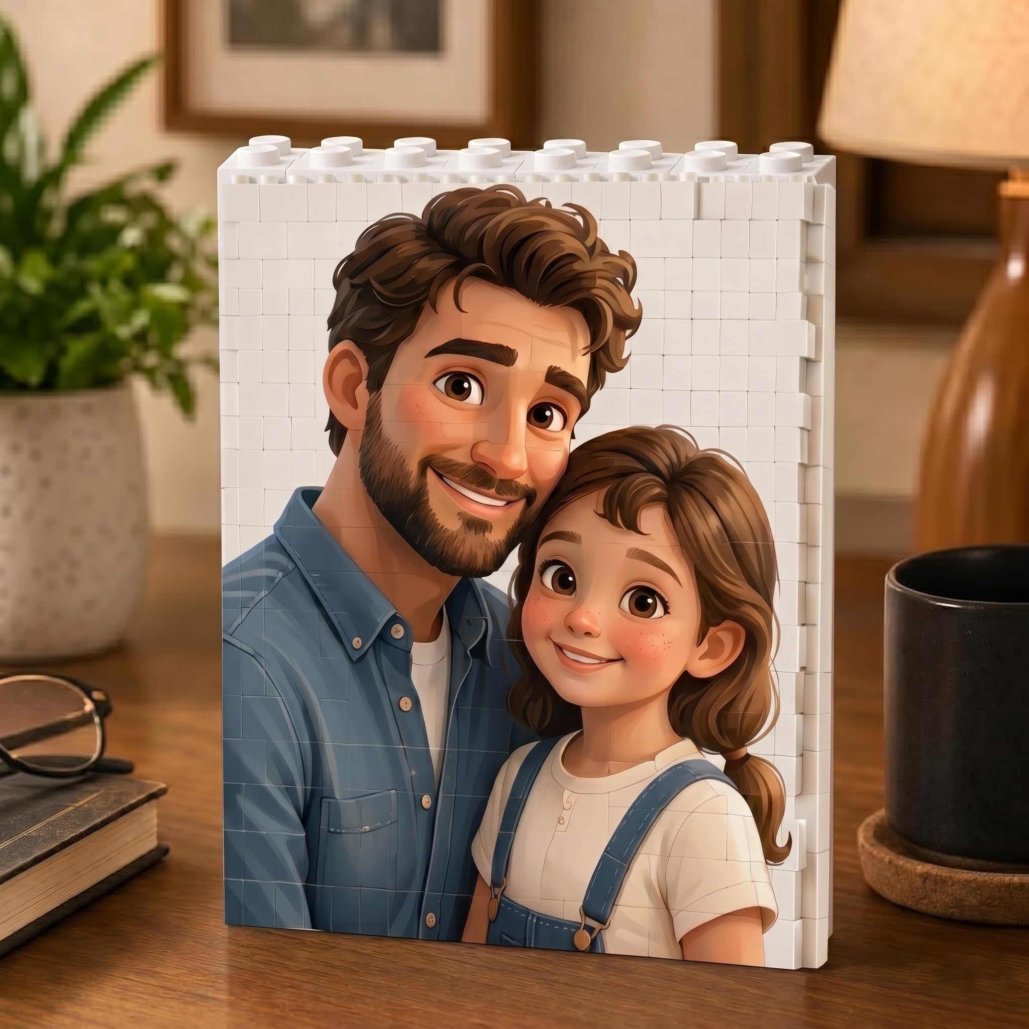 Personalised Photo Building Bricks Puzzle, Dad Gifts from Daughter Son, Custom DIY 3d Jigsaw Puzzle Board Photo Frame, Best Fathers Day Birthday Presents for Dad, Men, Grandpa & Family Keepsake — image 1