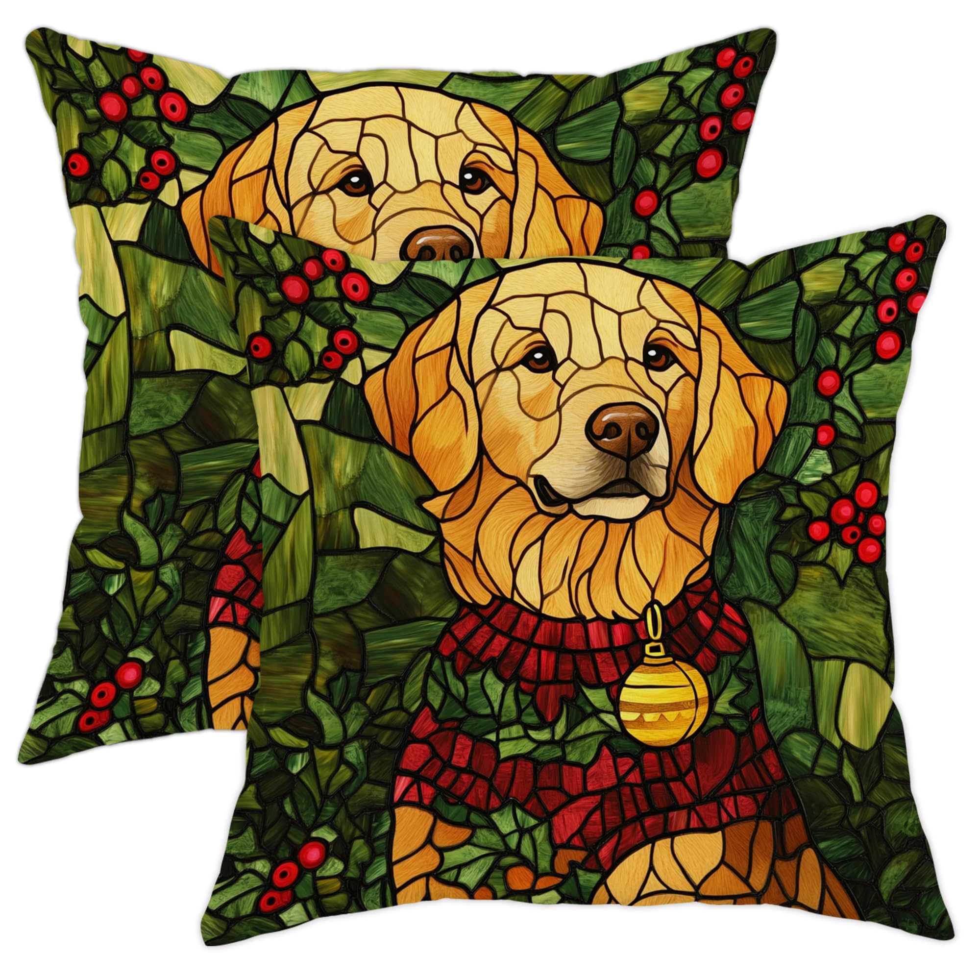 Golden Retriever Dog Pillow Covers, Christmas Holiday Throw Pillow Case, Festive Winter Decoration Soft Cushion Covers for Home Sofa Bedroom Living Room 16x16 Inch