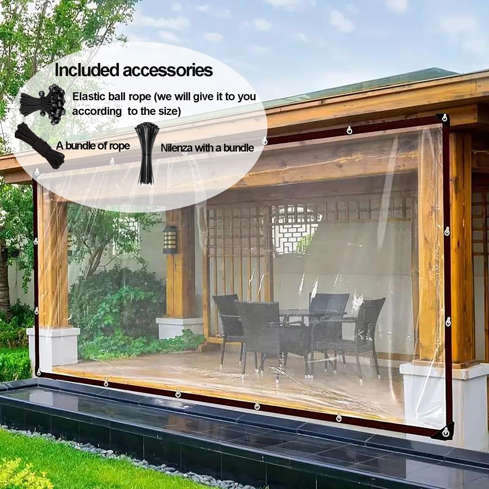 Wasserdicht Transparent Plane mit ösen, Reißfest 4x6m Abdeckplane Durchsichtig, Regenschutz Plane für AußEnbereich Gartenmöbel, Terrasse, Schwimmbad, Pflanzenisolierung, mit Bindeseil