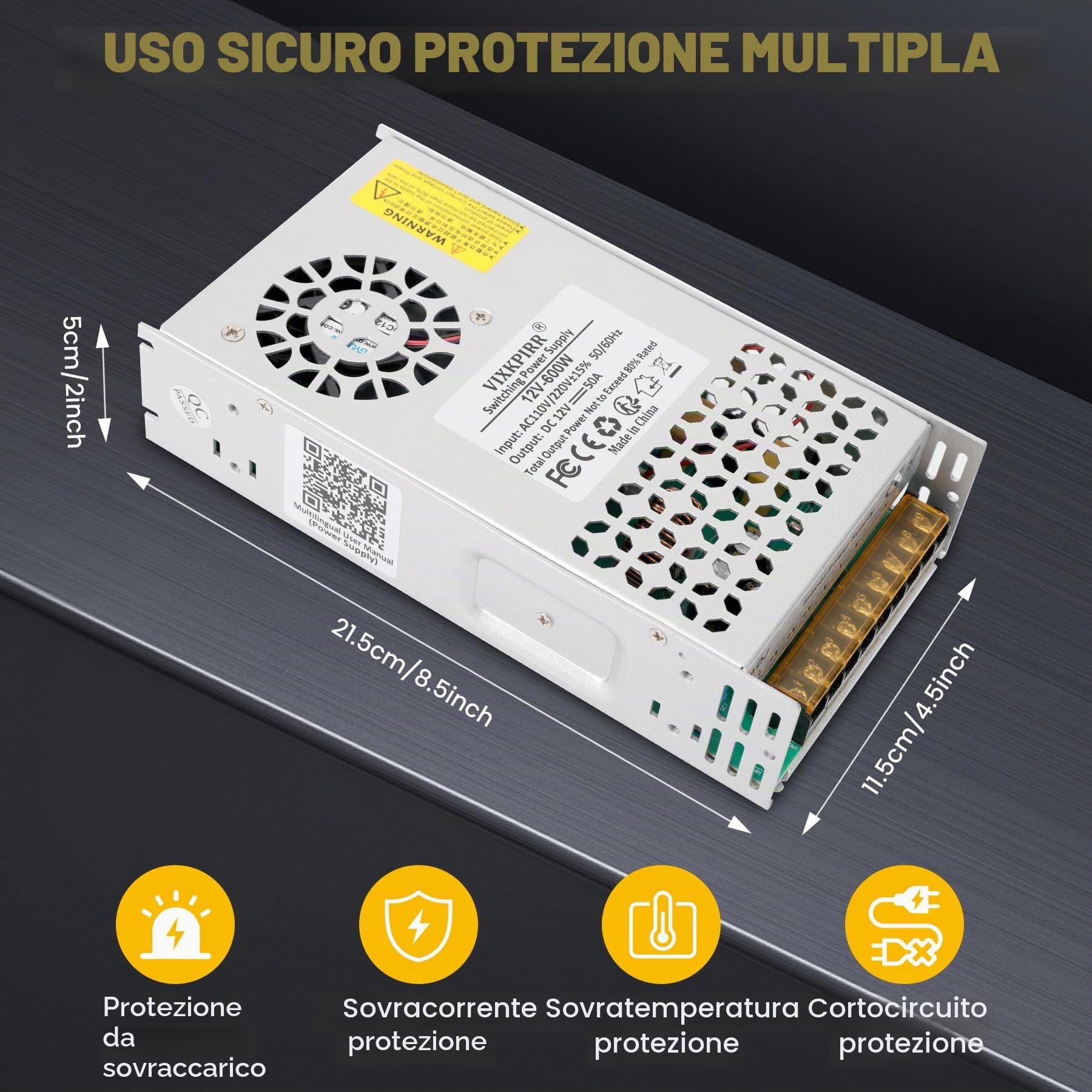 DC 12V 50A 600W Alimentatore Trasformatore 220V AC a DC 12V Convertitore 50A 600W Alimentatore Adattatore per 12Volt Pompa CCTV Telecamera Sicurezza Auto Stereo Stampante