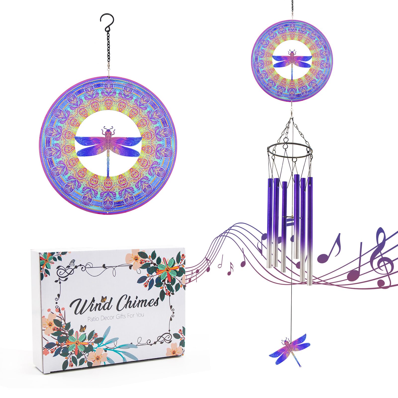Windspiel mit Libelle Wind Spinner, Geschenke für Männer, Frauen, Ruhestand, Lehrer, Eltern - Outdoor Hanging Decor Clearance für Garten, Terrasse, Hinterhof oder Veranda
