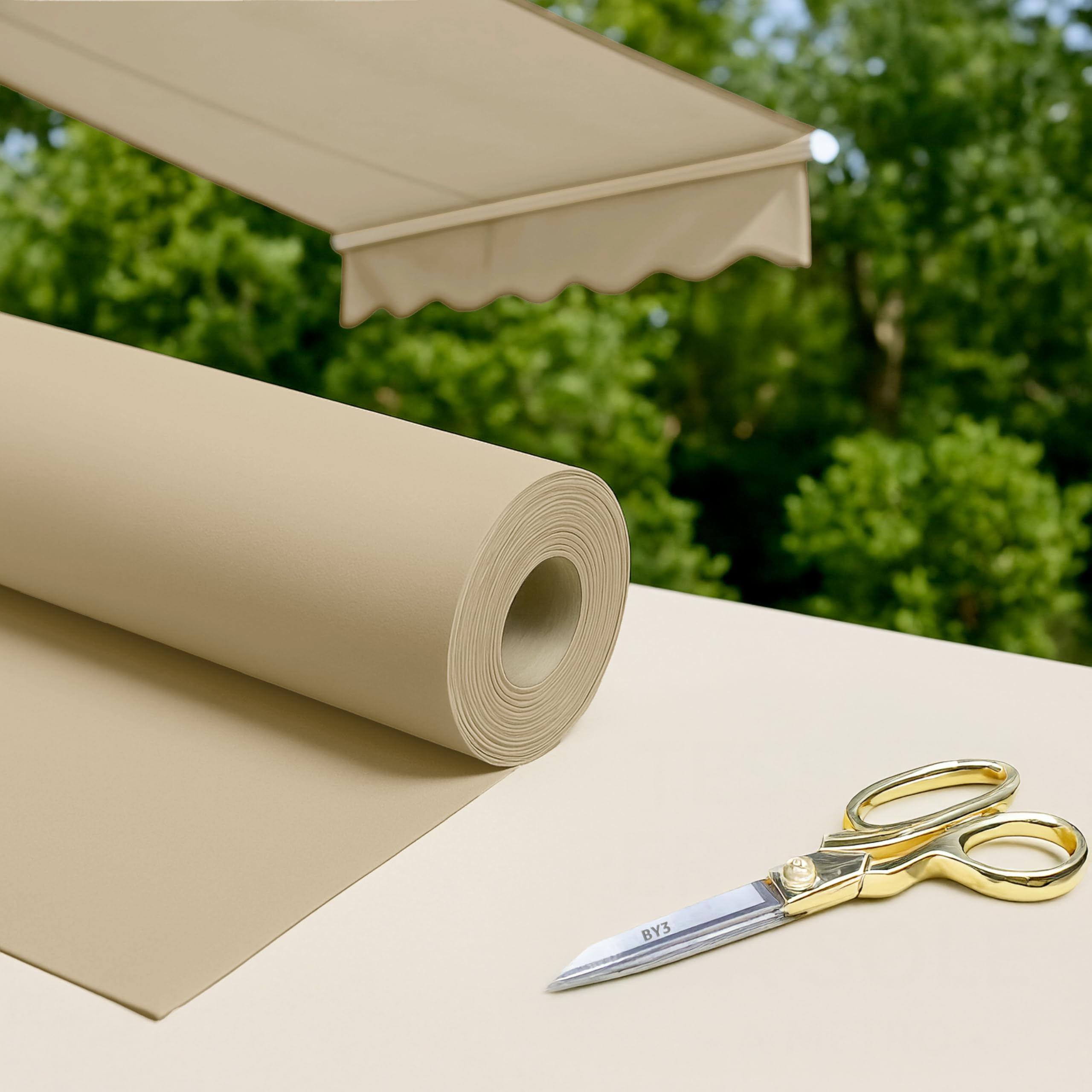 Byour3 - Tissu AU MÈTRE pour Auvents Extérieurs Protection UV Ombre Balcon Véranda Bâches Gazebo Auvent Latéral Pergola Camping-Car Coussins Bateau (Beige, 200 cm Large Rouleau)