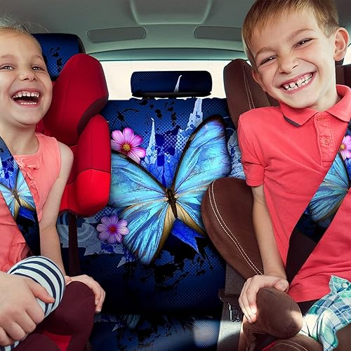 Miniatura 5 de Juego completo de 19 fundas de asiento de automóvil de mariposa para mujer, accesorios universales de automóvil, funda de goma para volante, cambio
