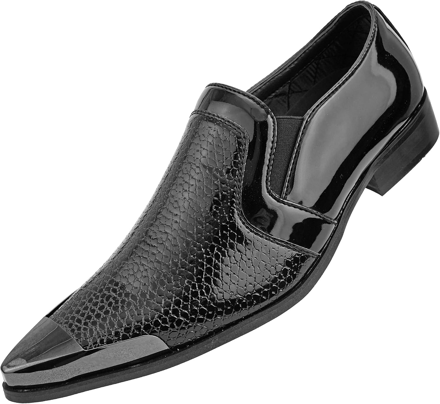 Amali Davis - Men's Dress Shoes, Exotic Patent Loafers for Men - Gun Metal Metallic Tip Smoking Slippers, Dress Shoes for Men - The Original, Designer Shoes - Image 2