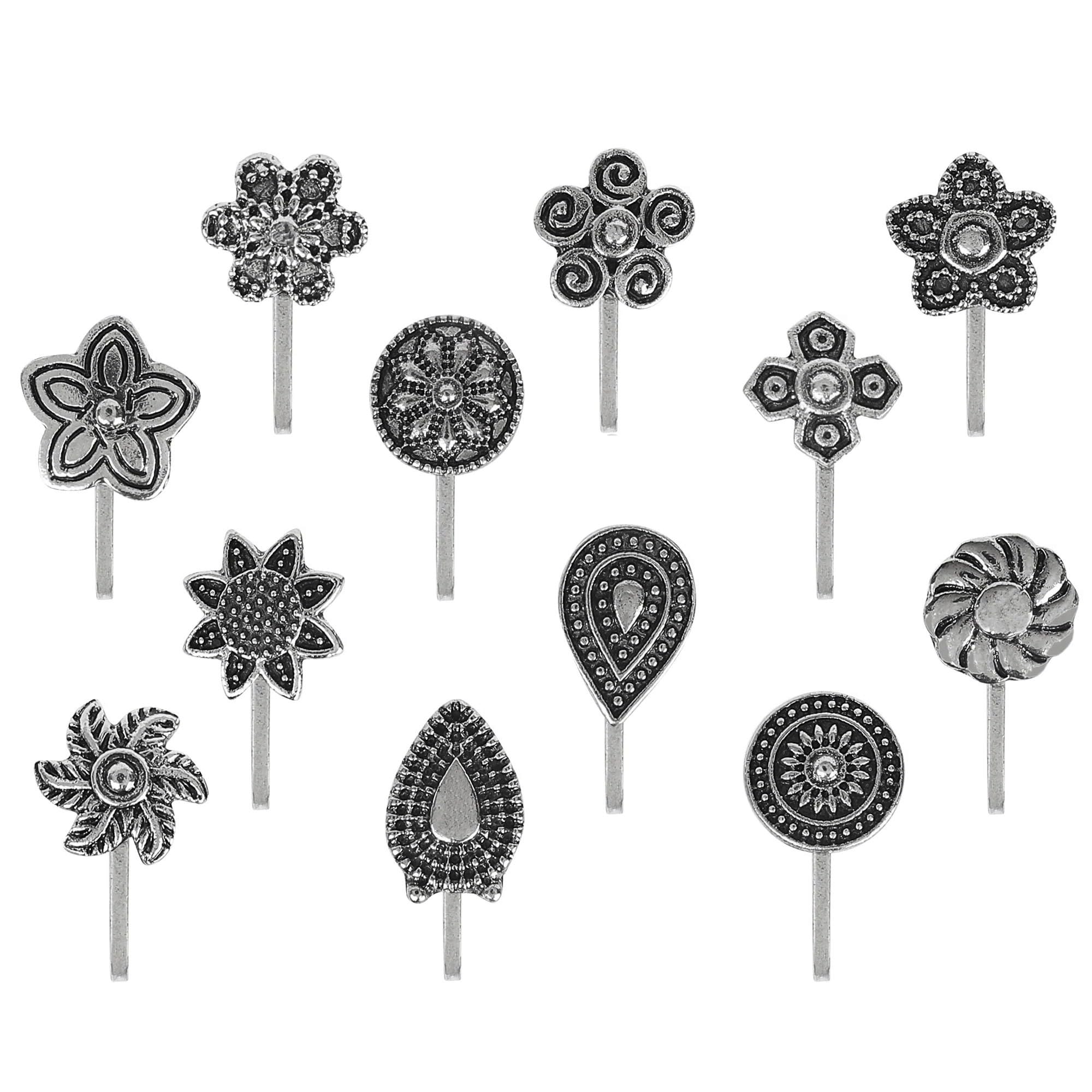 VAMA Oxidised Silver Black Nose Pin Non Piercing NosePin Pressing Clip on Type Ring Stud for Girls Women (B0DFT3XVYT) Amazon Price History, Amazon Price Tracker