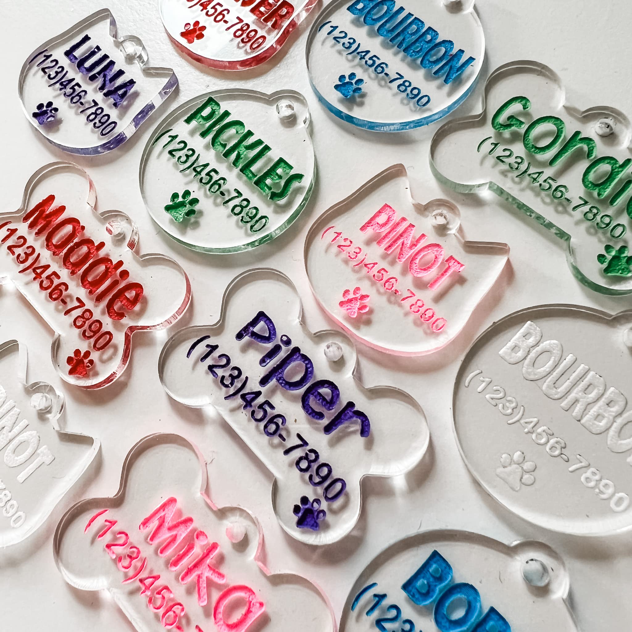 Imaginate Personalized Pet ID Acrylic Dog & Cat Tag - Engraved Name & Phone Number, Durable Identification Tag - Dog Bone, Cat Head or Circle Design