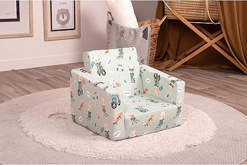 Miniatura 2 de Delsit Silla para niños pequeños y sofá de bebé, sofá individual de espuma abierta 2 en 1 de fabricación europea, silla plegable para bebé, tumbona