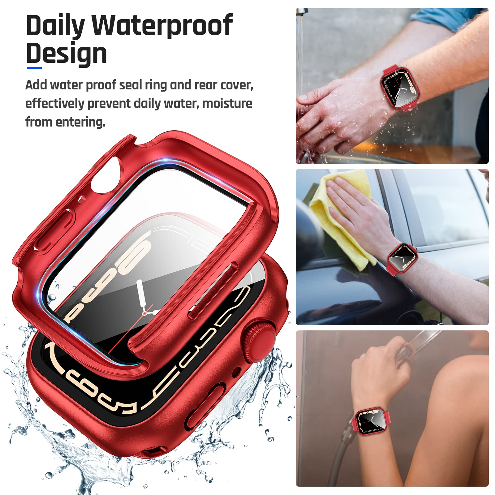 Goton Wasserabweisendes 40 mm Gehäuse mit Glas für Apple Watch SE Serie 6/5/4 | PC Bumper Built-in Tempered Glass Screen Protector + PC Back Cover for iWatch, IP67 Waterproof & Anti-Fog, Sensitive Touch