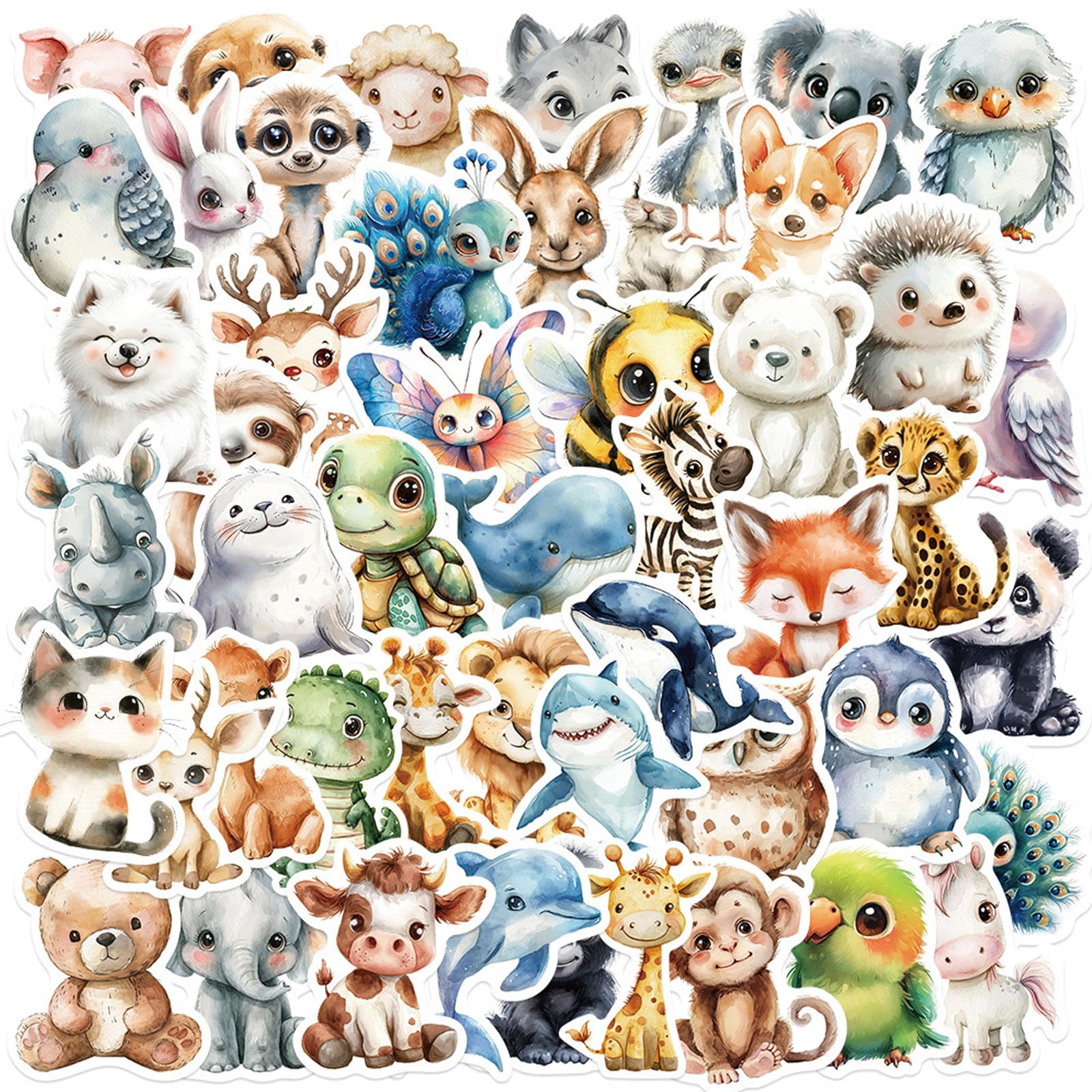 100 Pcs Animal Stickers for Kids, Waterproof Vinyl Cute Kawaii Stickers Pack, Classroom Prizes Teacher Rewards for Students, for Water Bottles Laptops Scrapbook Journal