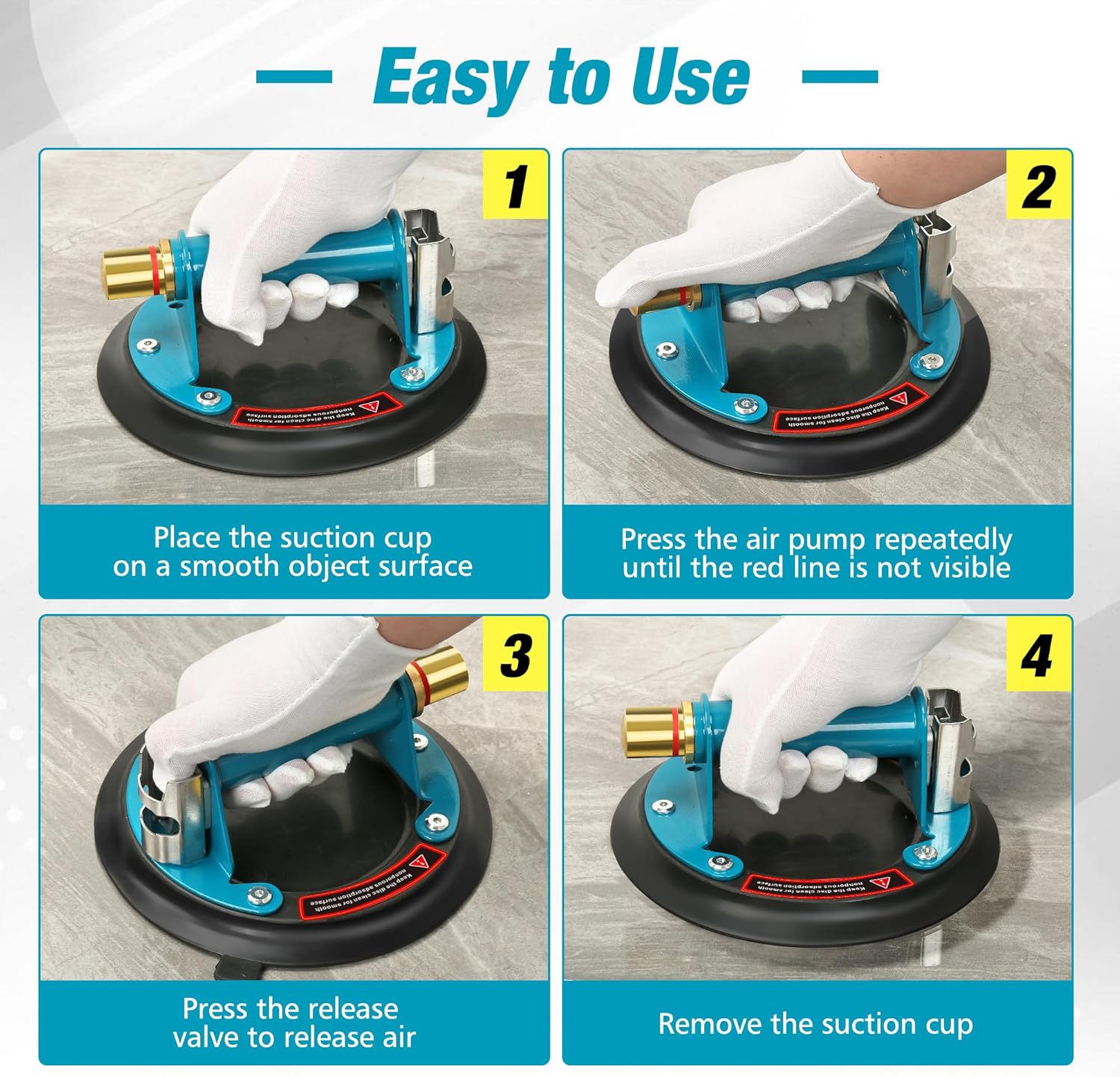 2 Pack 8" Heavy Duty Vacuum Suction Cup with Metal Handle and Brass Pump for Granite & Glass Lifting, 480lbs Load Capacity, Carrying Case