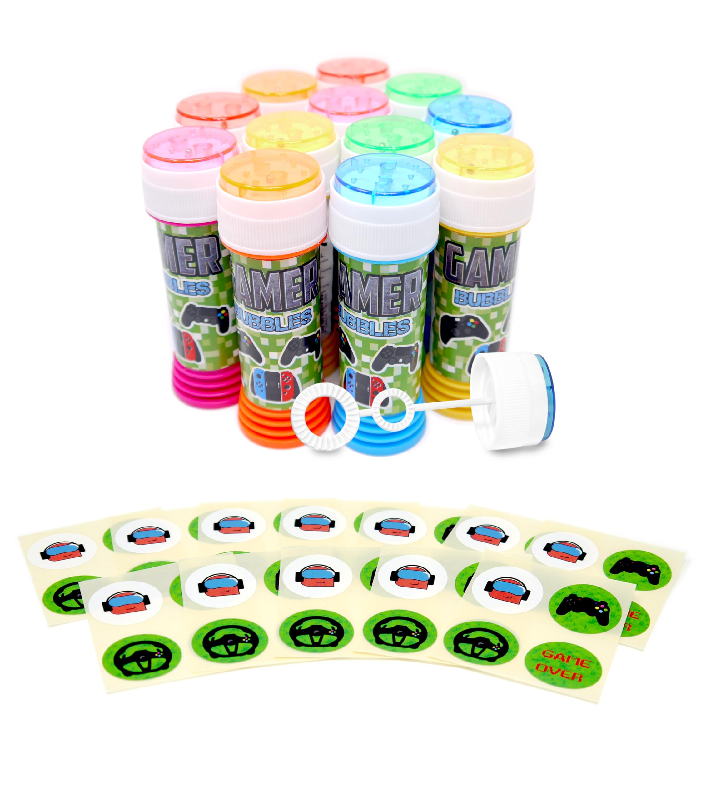 Set of 6 Anila's Gamer Themed Bubble Tubs with Wand & 6 Anila's Stickers for Party Bag Fillers and Party Favours for Children (Ideal for Children Aged 3-8) โ image 1