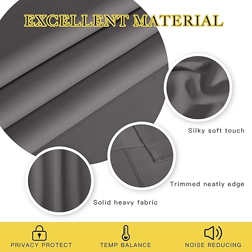 Miniatura 4 de NICETOWN Cortina opaca gris de 102 pulgadas de largo, con ojales, cortina térmica extralarga, oscurecimiento de la habitación, reducción de sonido,