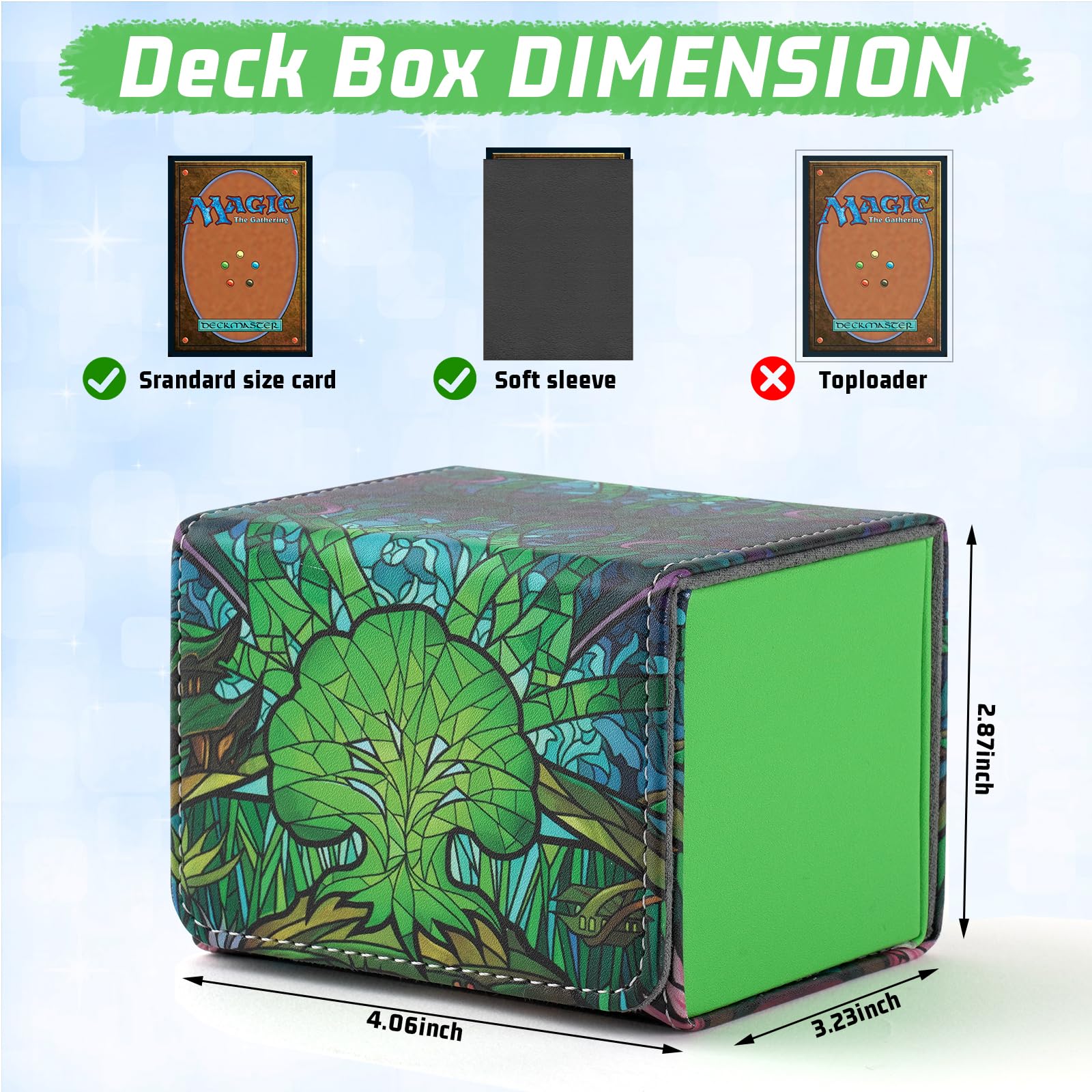 Deck Box for MTG Cards, Trading Commander Deck Case Holds 120+ Sleeved Cards, PU Leather Magnetic Collectible Card Storage Box Fits for TCG Magic Card (A-Green)