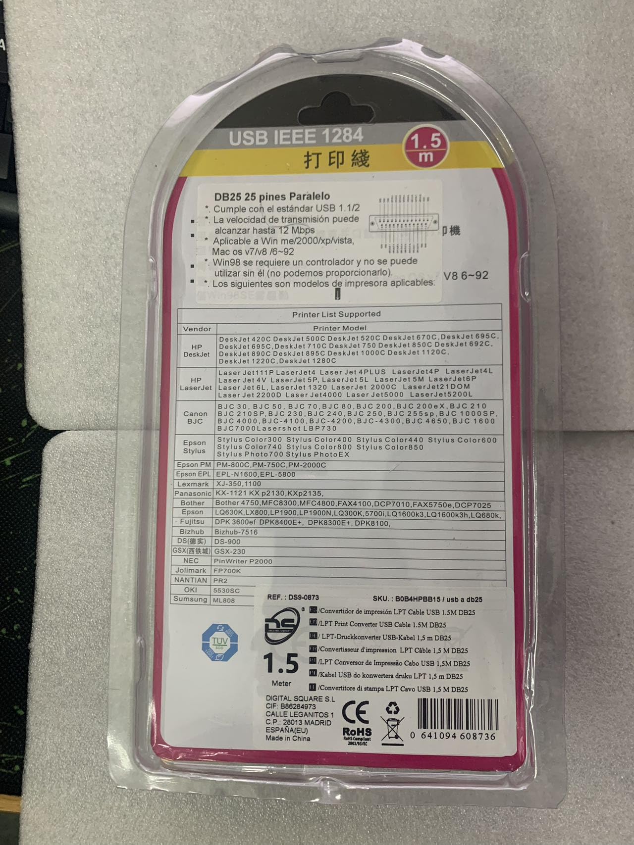 Adattatore cavo parallelo stampante USB maschio a porta parallela LPT BD25F 90 cm per collegare PC, stampante di biglietti, per HP Laserjet ecc.