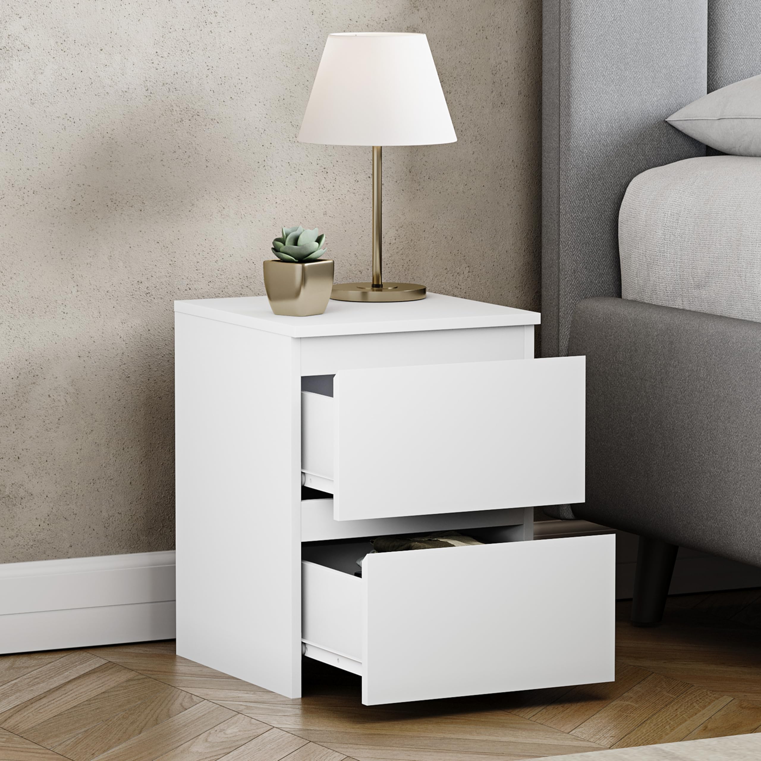 Vida Designs Denver Table de Chevet 2 tiroirs Blanc
