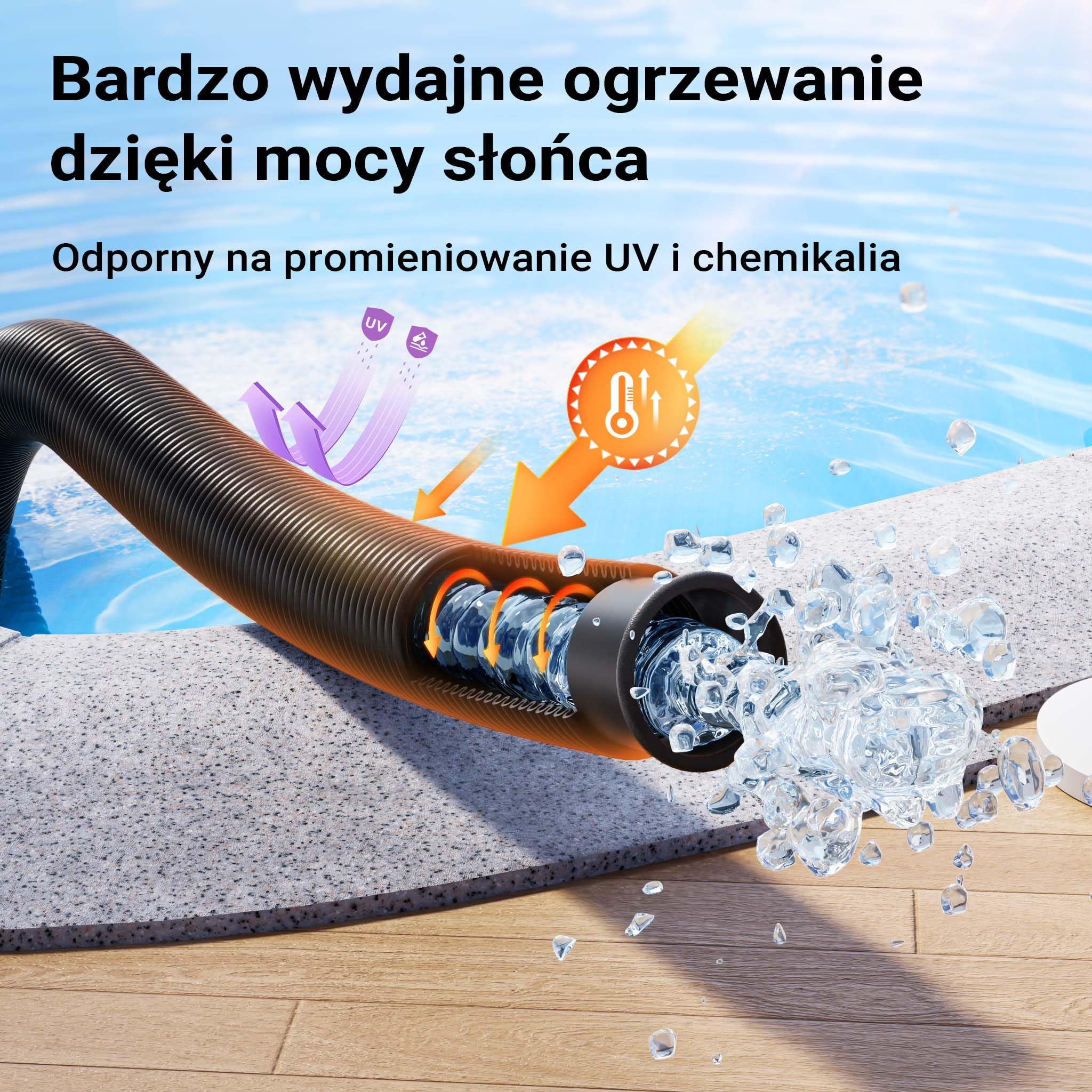Wiltec Wąż do basenu o długości 21 m, Ø 32 mm czarny wąż ssący do pompy basenowej z mufami, wąż solarny - Made in EU