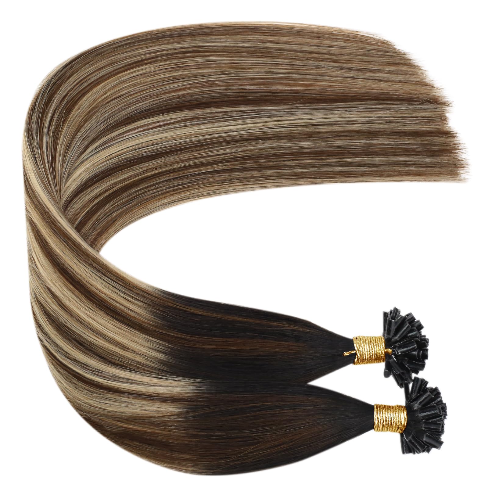 Ugeat Przedłużanie Włosów Keratyna Utip, Włosy Ludzkie, Balayage Naturalna Czerń do Crązu, 55cm 50 sztuk 50g, Przedłużanie Włosów U Tip Blond, Remy Naturalne Proste