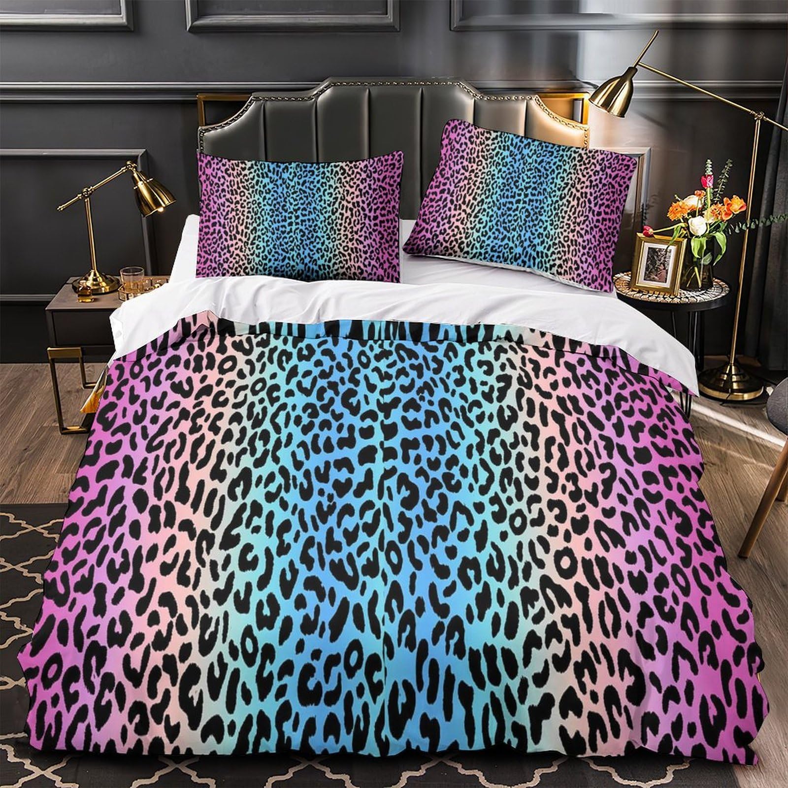 Housse de Couette Léopard Hypoallergénique en Microfibre Douce pour Lit Double