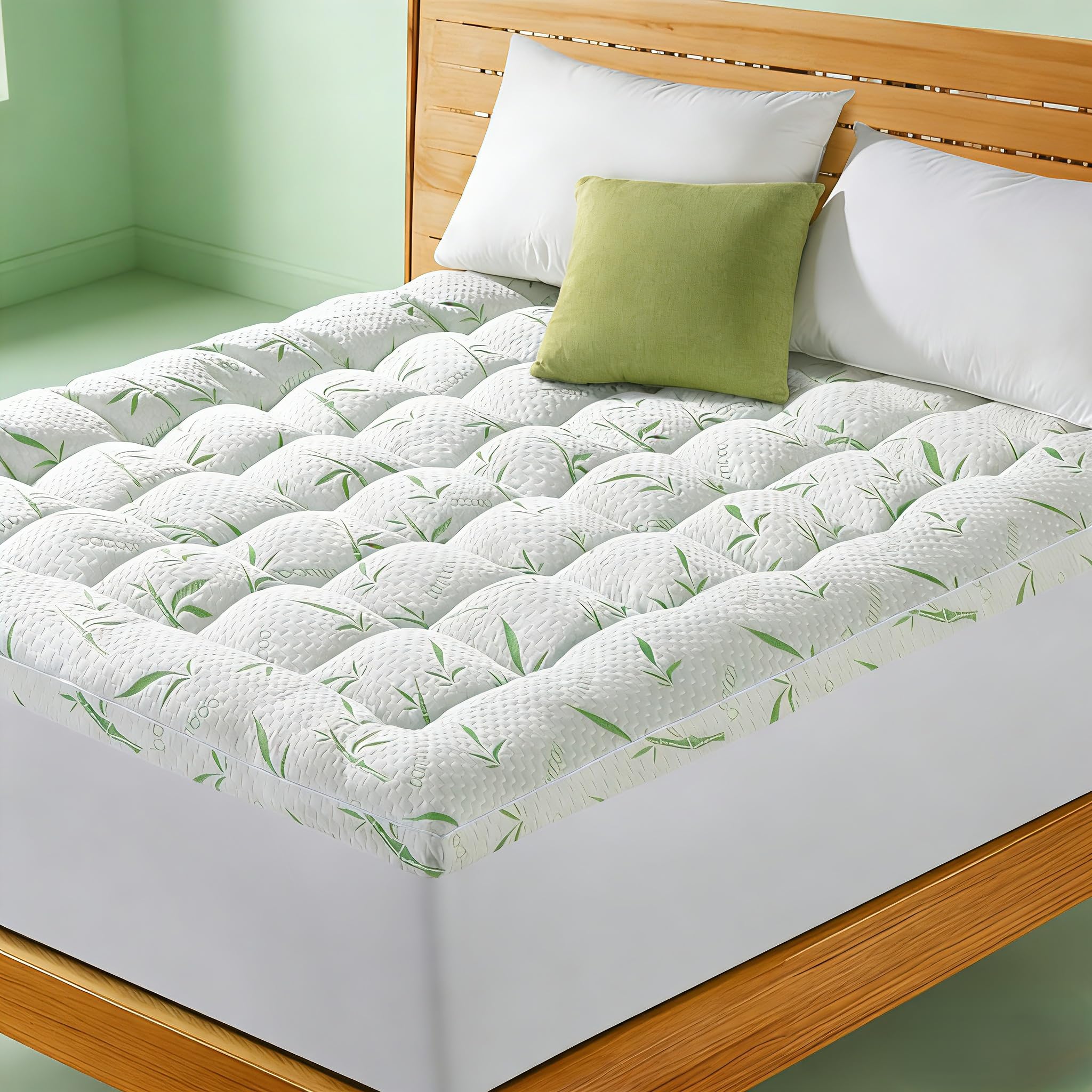 Photo 1 of 3 Inch Mattress Topper - Viscose Made from Bambu,Cooling Soft Pillow Top Mattress Pad Cover (Queen,60"x80")