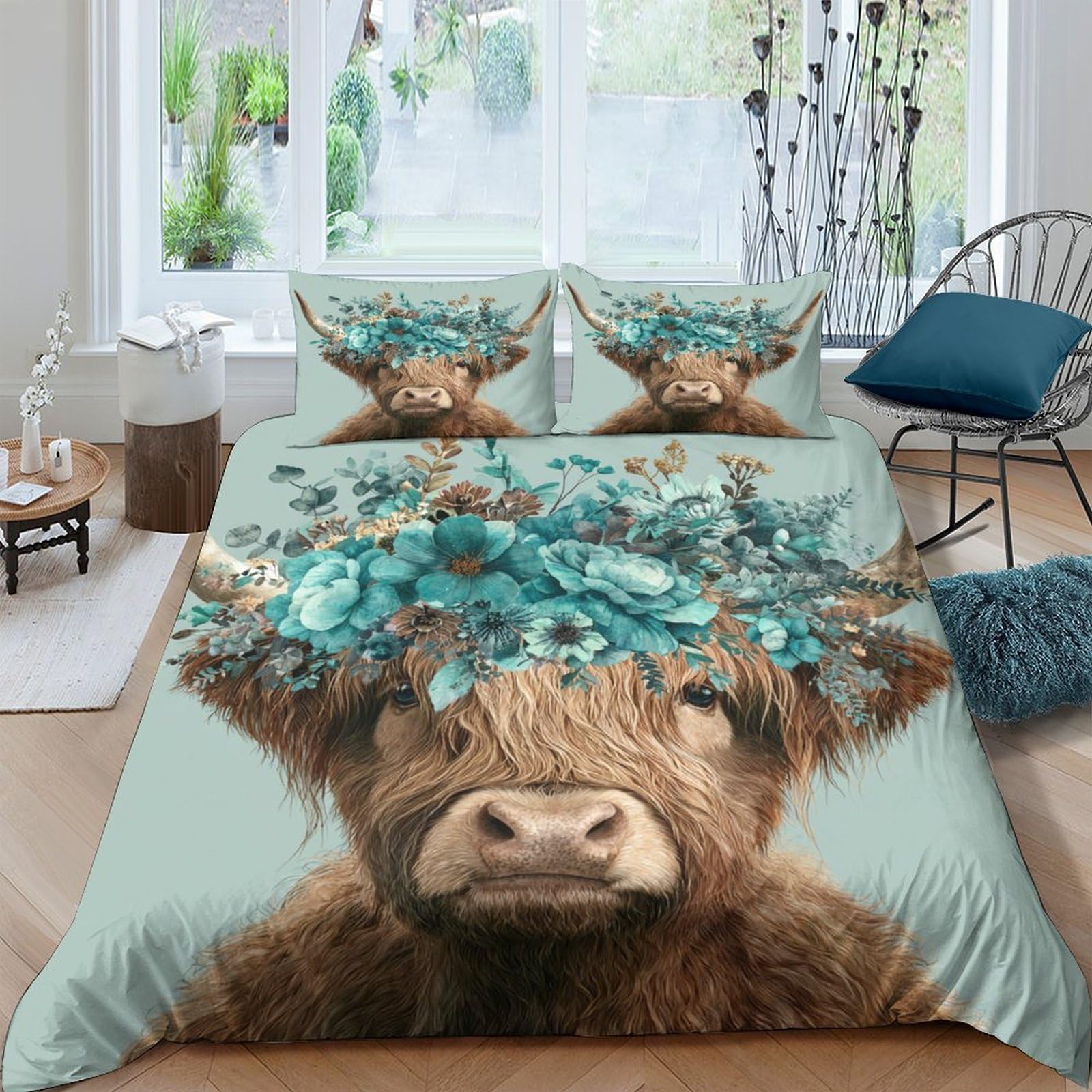 3D Printed Highland Cow Quilt Cover, Microfiber Duvet Cover Hidden Zipper