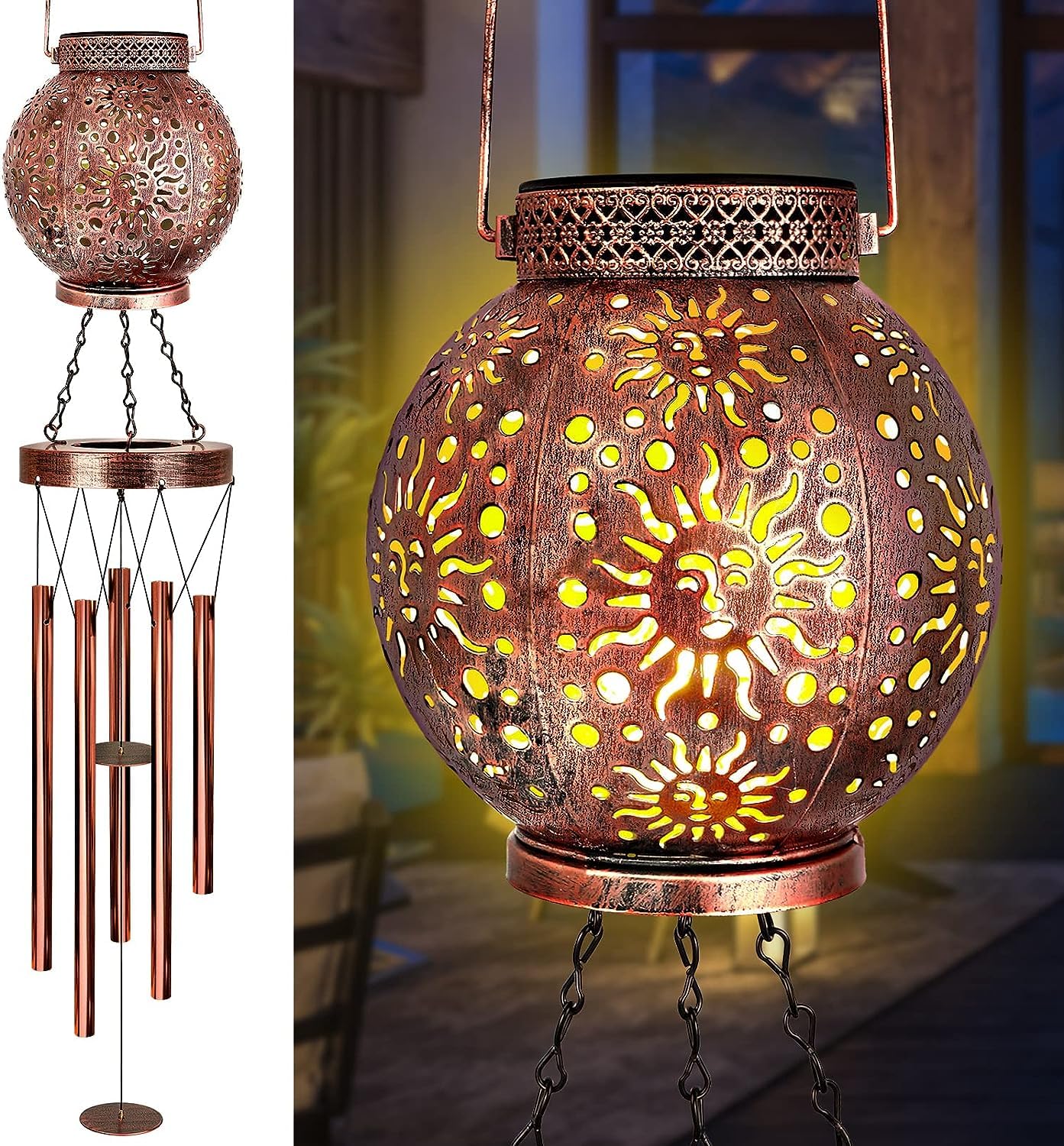 Carillon Éolien Solaire Avec Lanterne - Décoration Jardin Et Cadeau Fête Des Mères (Libellule)