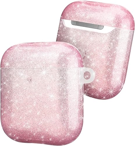 Miniatura 2 de Shining Pink - Funda protectora para audífonos y auriculares, funda protectora de TPU suave con llavero compatible con AirPods 2 y 1, color rosa