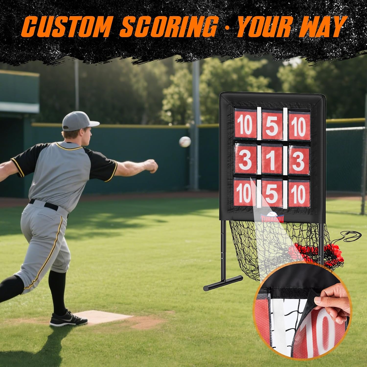 9 Hole Pitching Net with Strike Zone, Baseball Pitching Target, Softball Pitching Net, Protable and Adjustable Pitcher Training Equipment with Throwing Pitching Target