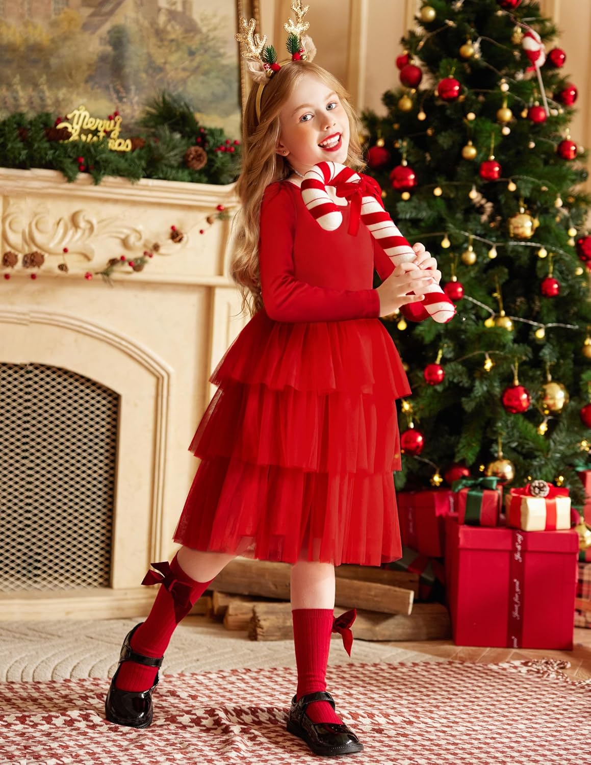 Arshiner Toddler Tutu Dress Girls Long Sleeve Fall Winter Tiered Formal Party Tulle Dresses for Kids 2-6Y - Image 4