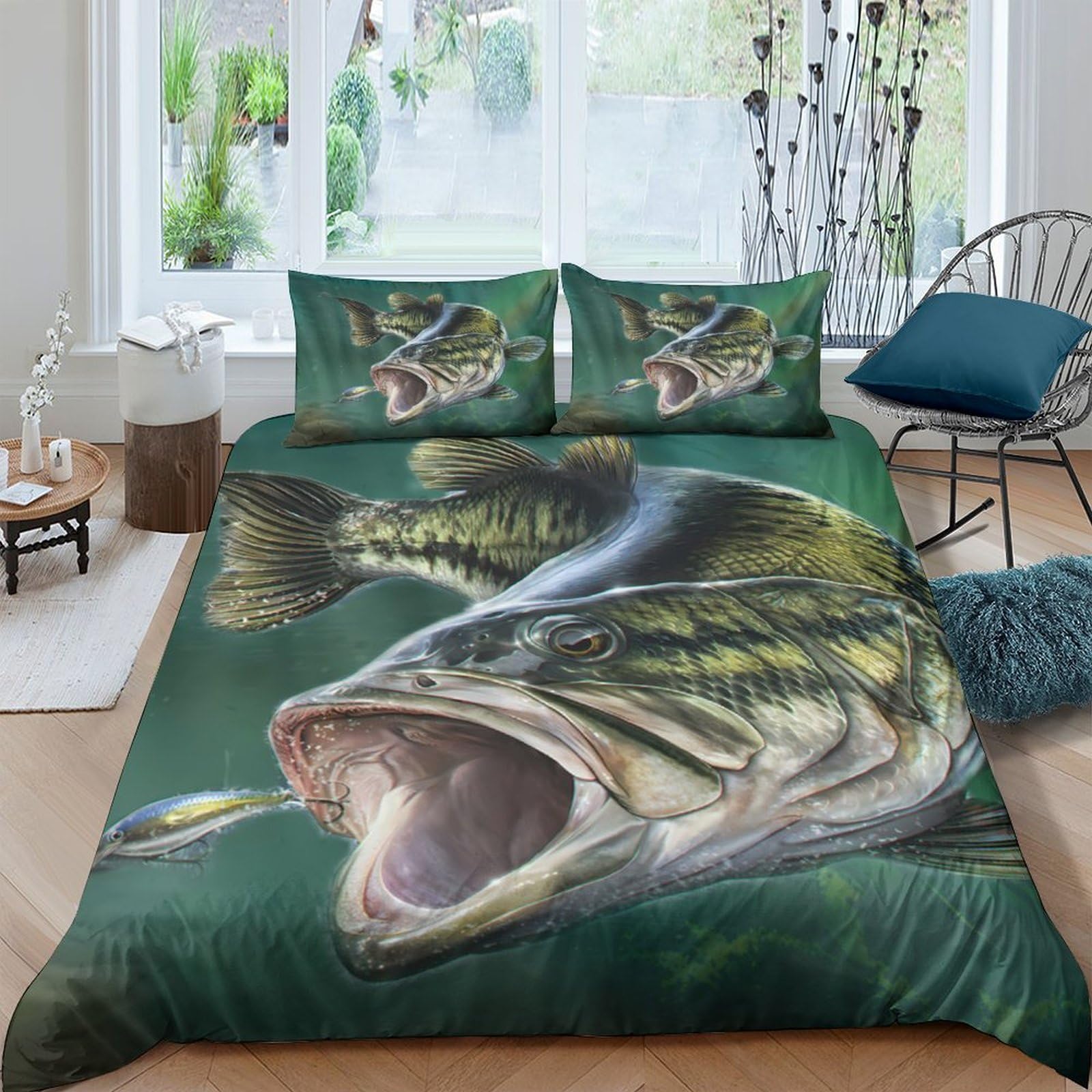 Ctjqhvkz Style-10 3D Printed Lively Pike Fish Fitted Sheet Microfiber Soft Breathable Lure Design Mattress Cover For Bedroom Dorm Decor Single（135X200cm）