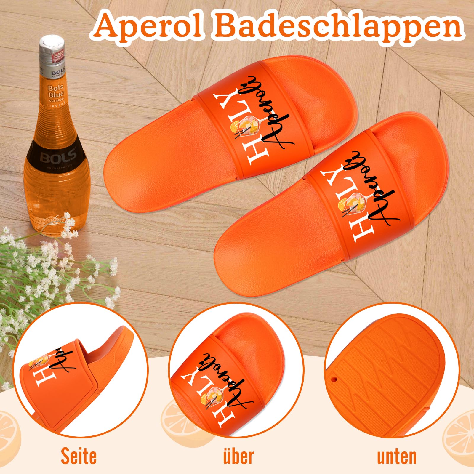 Aperol Badeschlappen Damen & Herren, Aperol Spritz Schlappen Geschenk, rutschfeste Bequeme Badeschuhe, Unisex Slides für Aperol Fans Sommer Strand Party