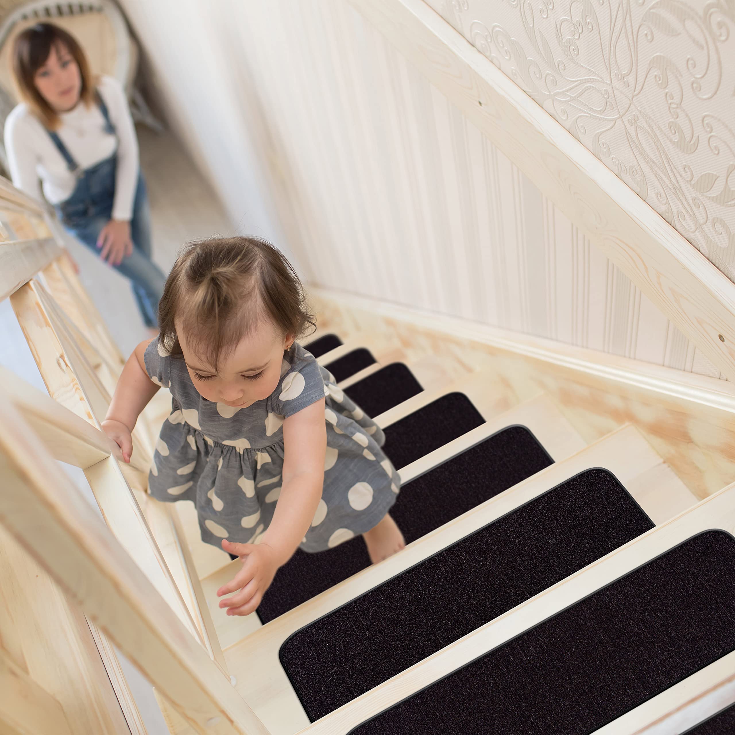 Beverly Rugs Stair Step Treads Non Slip for Wooden Steps, Indoor Carpet Runner Mats, Anti-Skid Rubber Backing, Pet Dog Stair Pads, Set of 15, Black 4