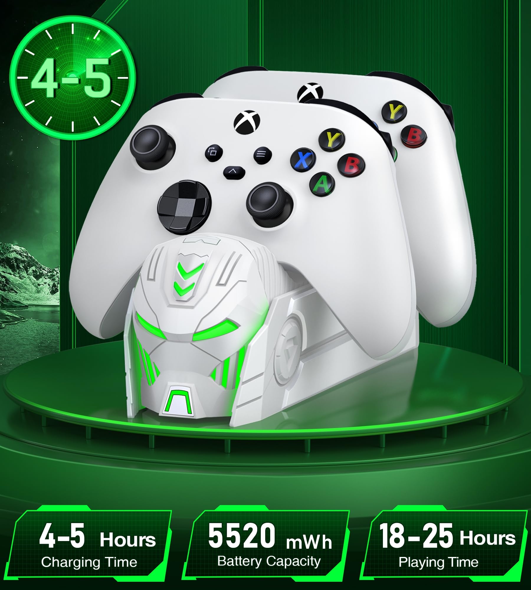 GAMSINGY Lot de 2 batteries pour manette Xbox One/Xbox Series X&S, 2 x 5520 mWh, station de charge compatible avec Xbox One S/X/Elite, Xbox Series X/S, autonomie de 25 heures A101