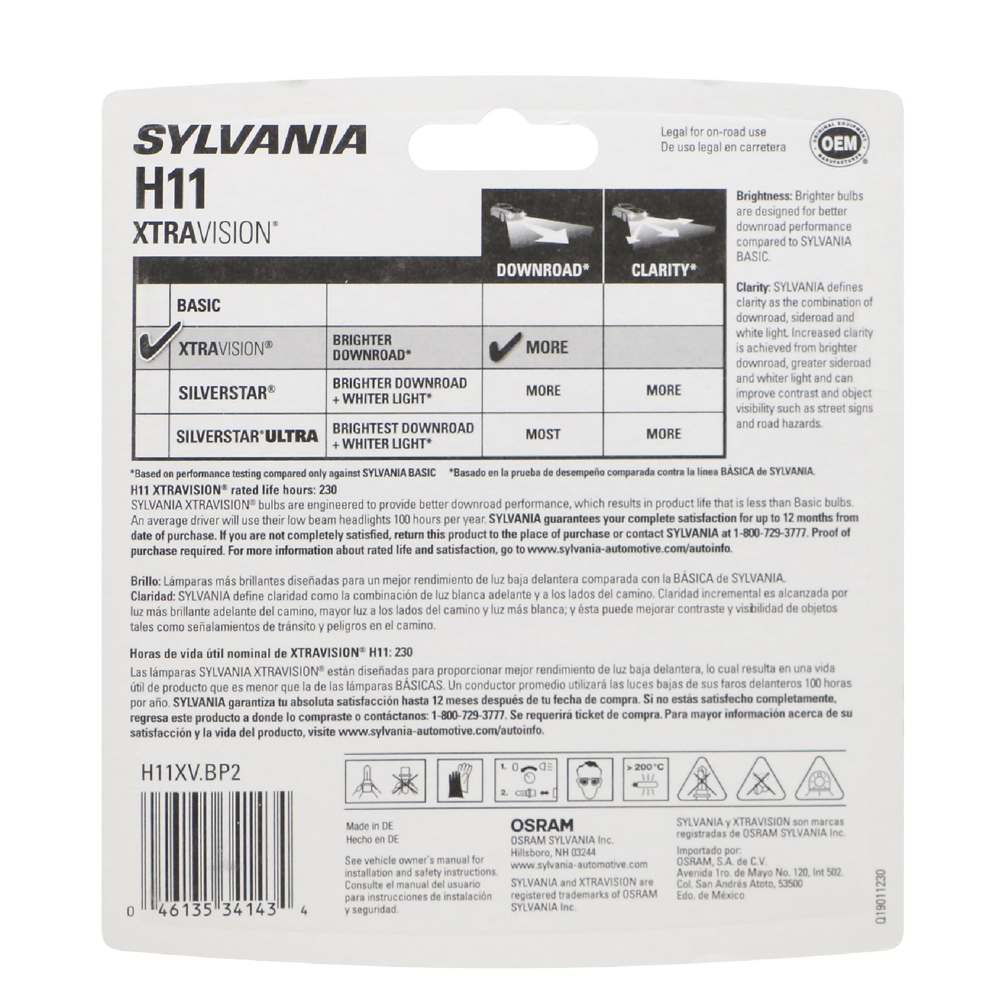 SYLVANIA H11 XtraVision Halogen Headlight Bulb, High or Low Beam, 2 Bulbs — Amazon image 2