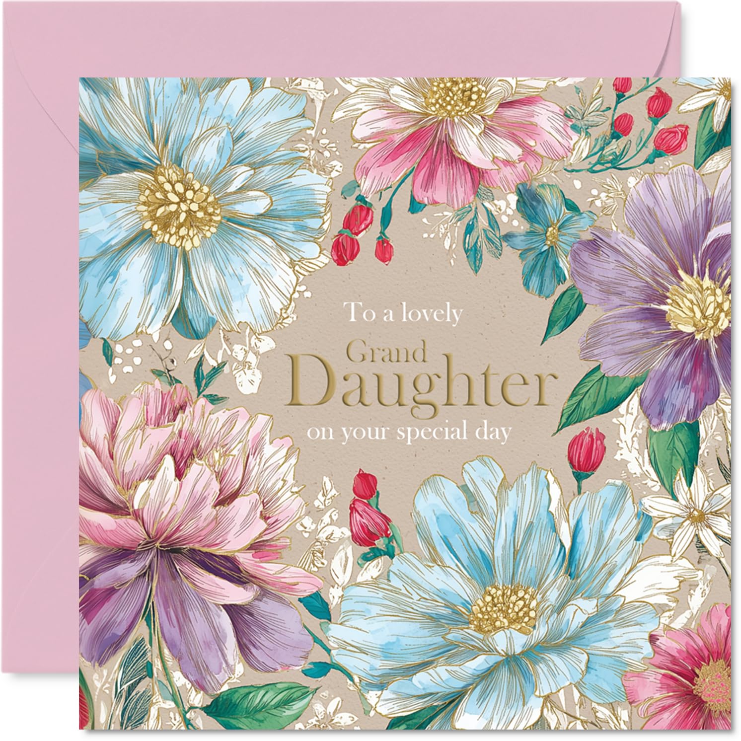 Granddaughter Birthday Card - Special Greetings - Happy Birthday Card for Granddaughter from Grandad Grandma, 145mm floral design Bday Greeting Cards
