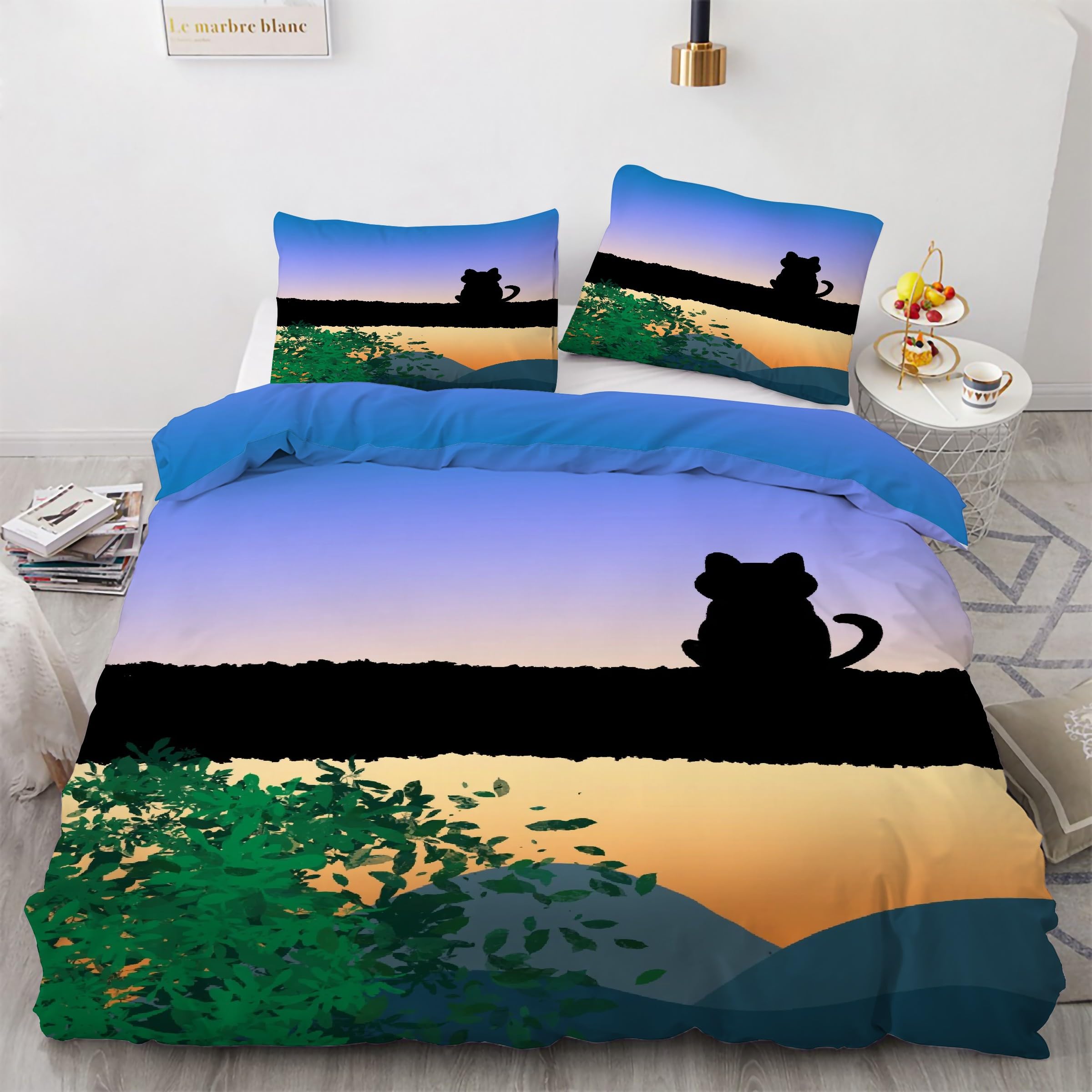 Ensemble de literie 3 pièces chat avec housse couette 200x200 zippée