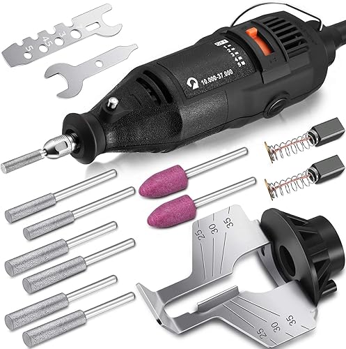 Kit de afilador eléctrico de motosierra de 180 W, juego de herramientas de afilado con 6 ruedas de afilado de diamante, accesorio en ángulo, llave