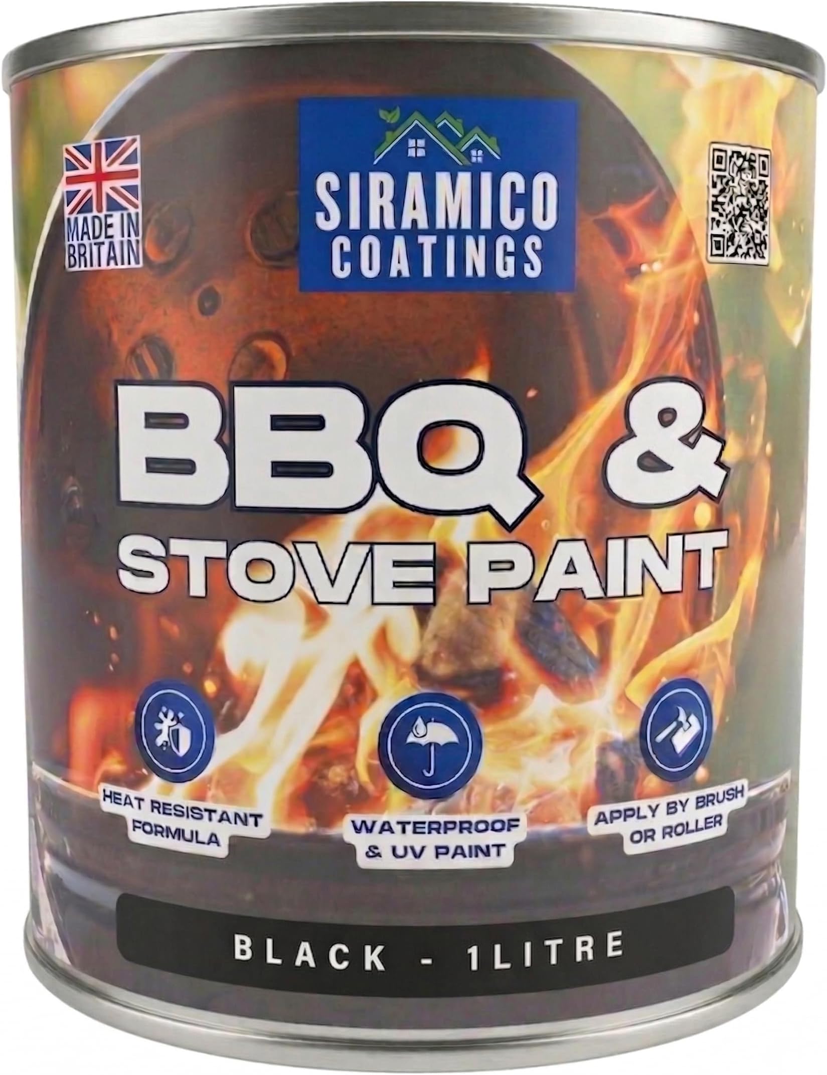 SIRAMICO COATINGS BBQ & Stove Paint - High Temperature Paint 1000°c (Black, 1 Litre)