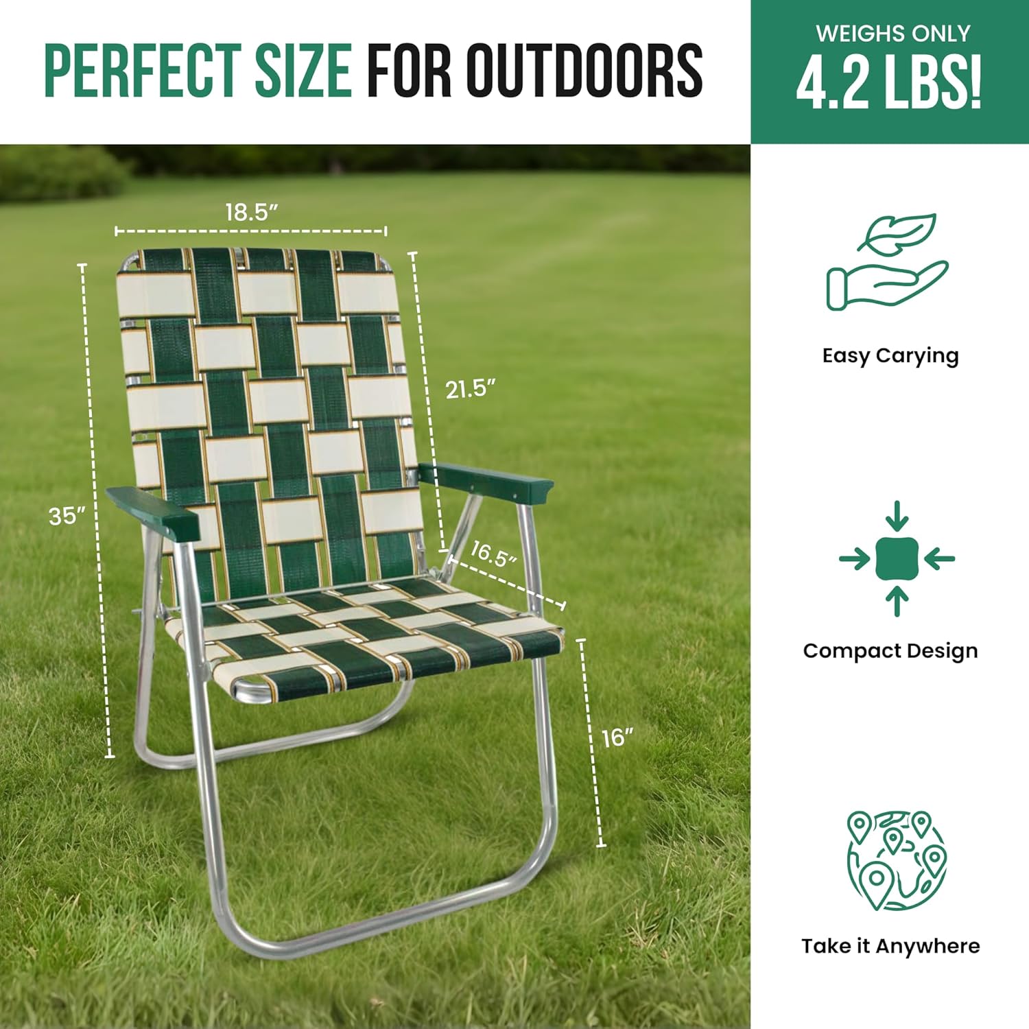 Lawn Chair USA Folding Aluminum Outdoor Patio Lawn Chair | Heavy-Duty Webbed Chairs for Camping, Sports, Beach, Yard & Tailgating | Lightweight Portable | Classic - Surfside