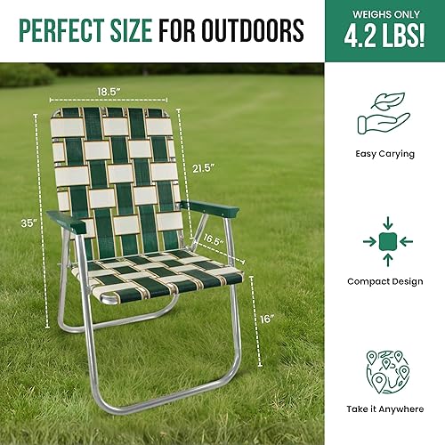 Miniatura 3 de Silla de césped plegable de aluminio al aire libre de Lawn Chair USA Sillas con correas resistentes para acampar, deportes, playa, jardín