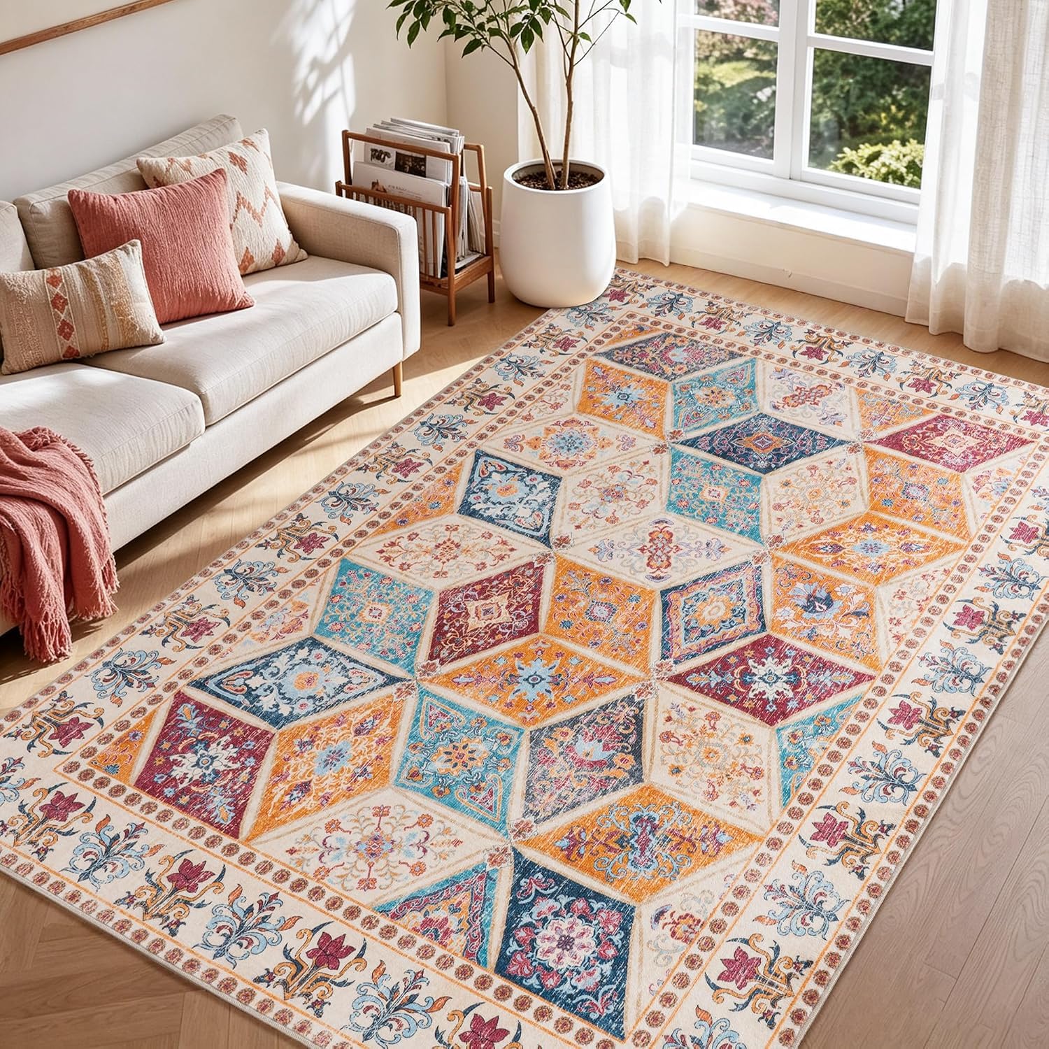 Calinline Boho Colour Large Living Room Rug Low Pile, 200x300 cm