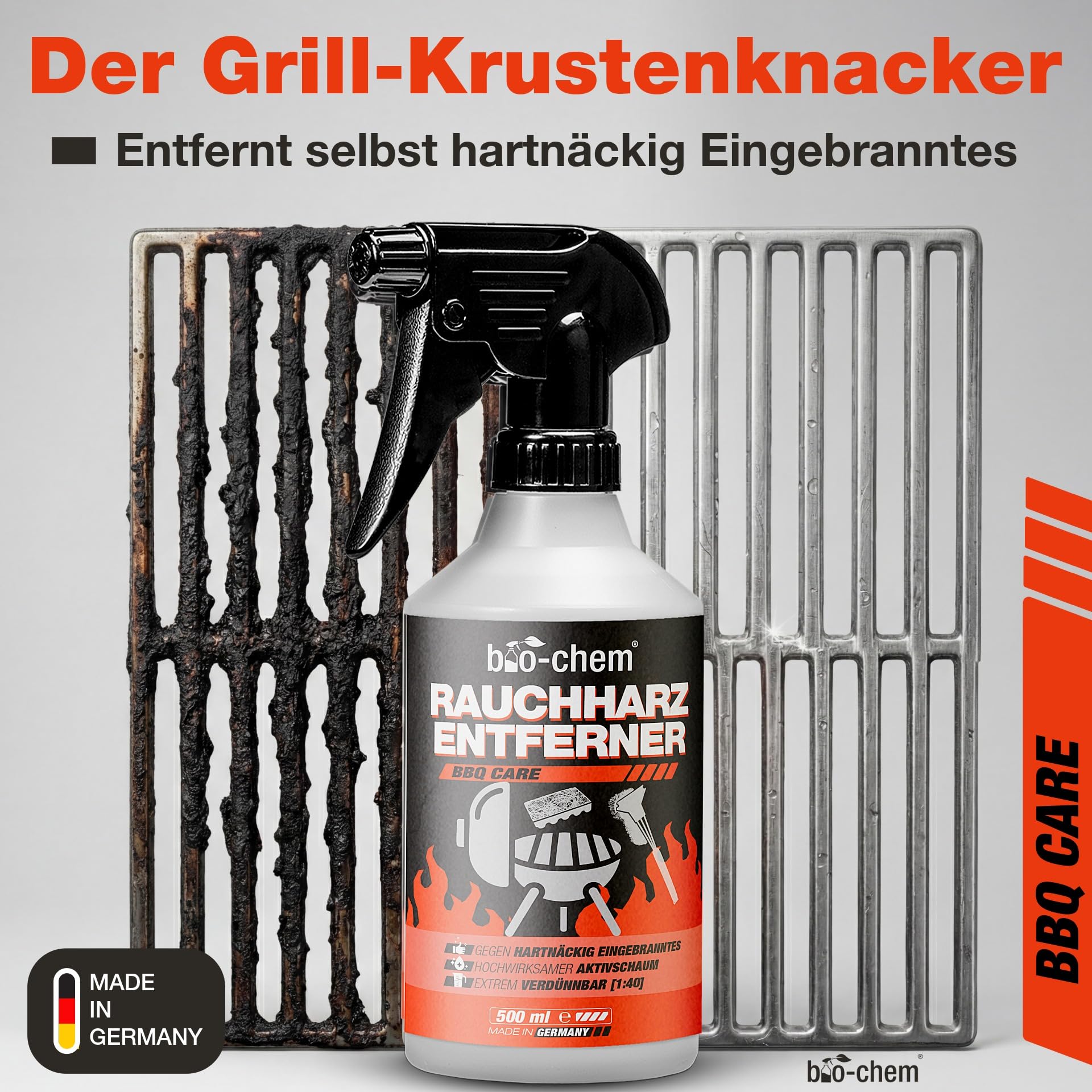 Bio-Chem Grillreiniger Set 4-teilig für Gasgrill & Edelstahl mit Rauchharzentferner