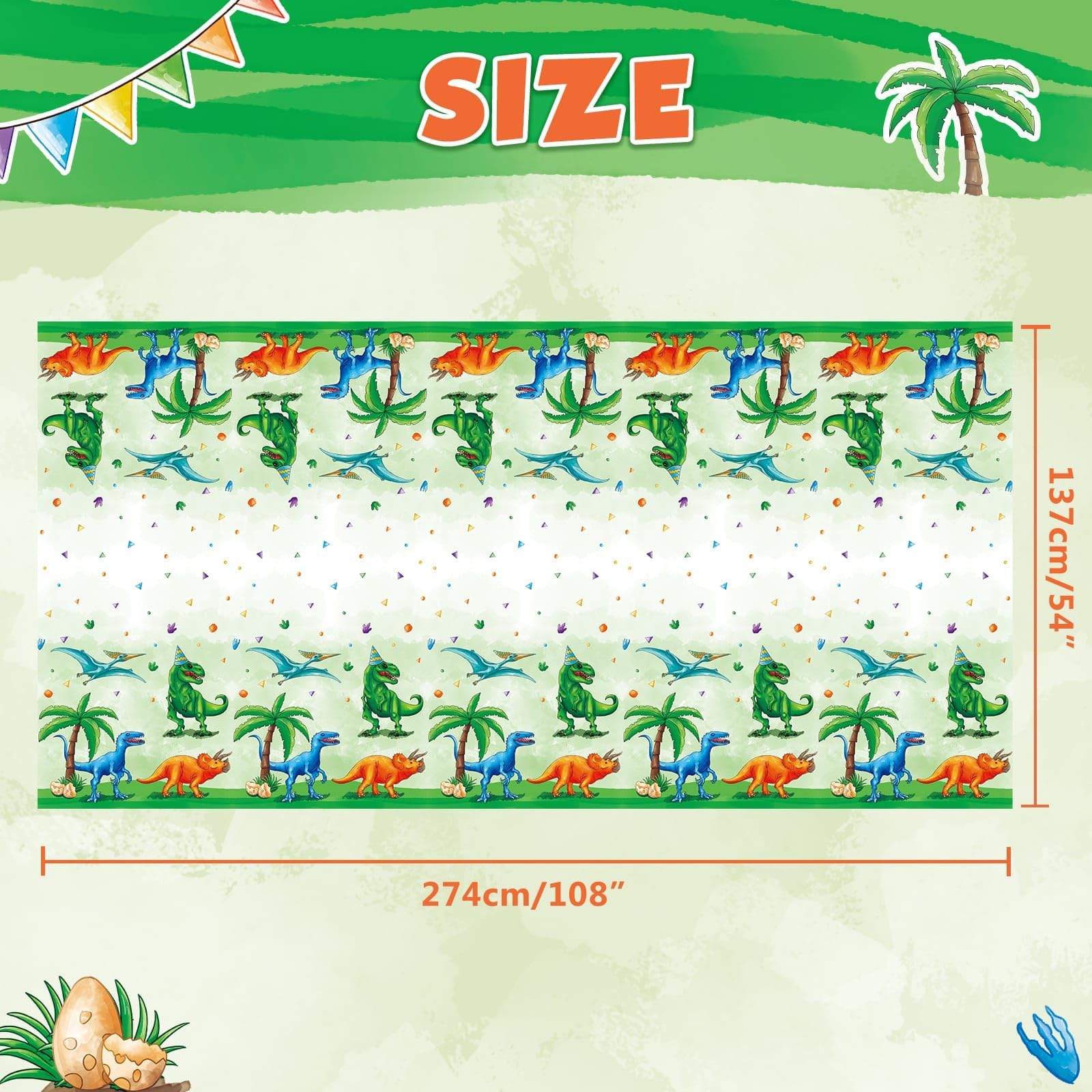 Boland Dinosaur Tablecloth – 130 X 180 Cm Plastic Party Table Cover, Colorful Dino Design For Kids Birthday