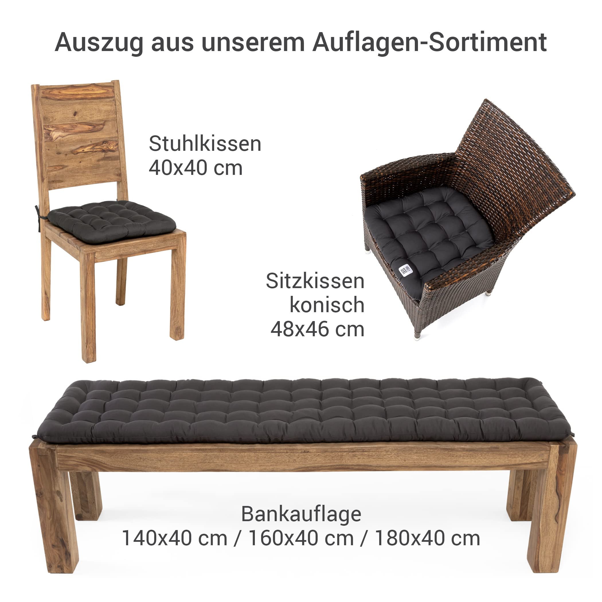 Poduszka na ławkę, wygodna poduszka do siedzenia – ortopedyczna nakładka na siedzisko, nadaje się do prania w temperaturze do 95°C, wyprodukowano w Niemczech (szary/antracyt, 160 x 40 cm)