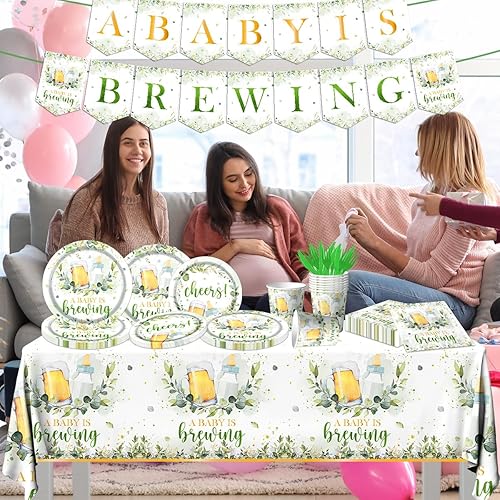 Miniatura 5 de Juego de vajilla de 142 piezas para decoración de baby shower, incluye platos de baby shower, servilletas, tazas, mantel para cumpleaños, fiesta de
