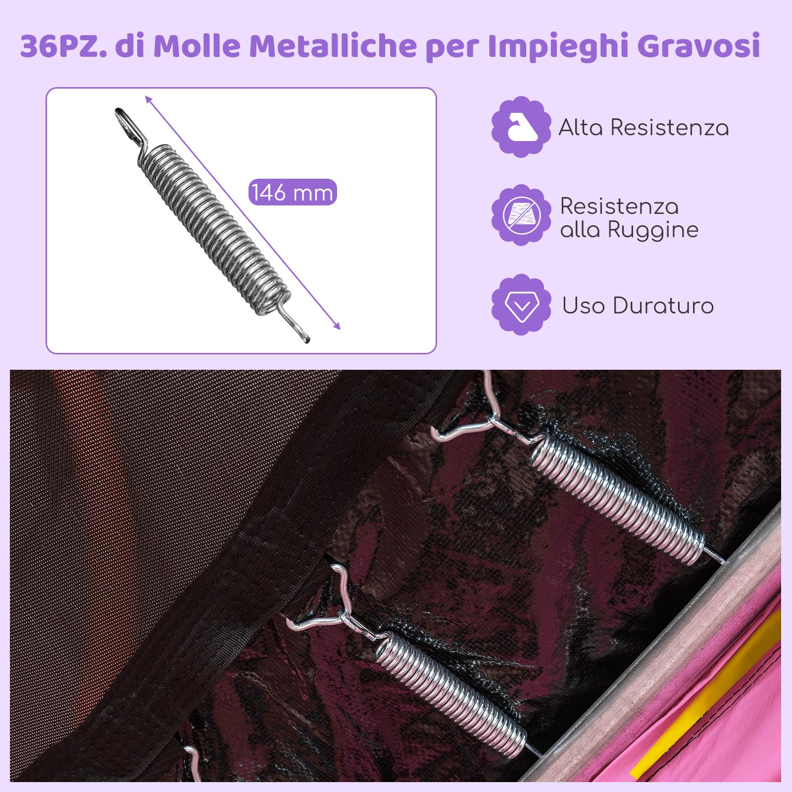 COSTWAY Trampolino Elastico per Bambini 223 cm, Tappeto Elastico per Bambini da Esterno ed Interno con Rete e Cuscinetto a Molle, Portata150 kg, Adatto ai Bambini 3+ Anni