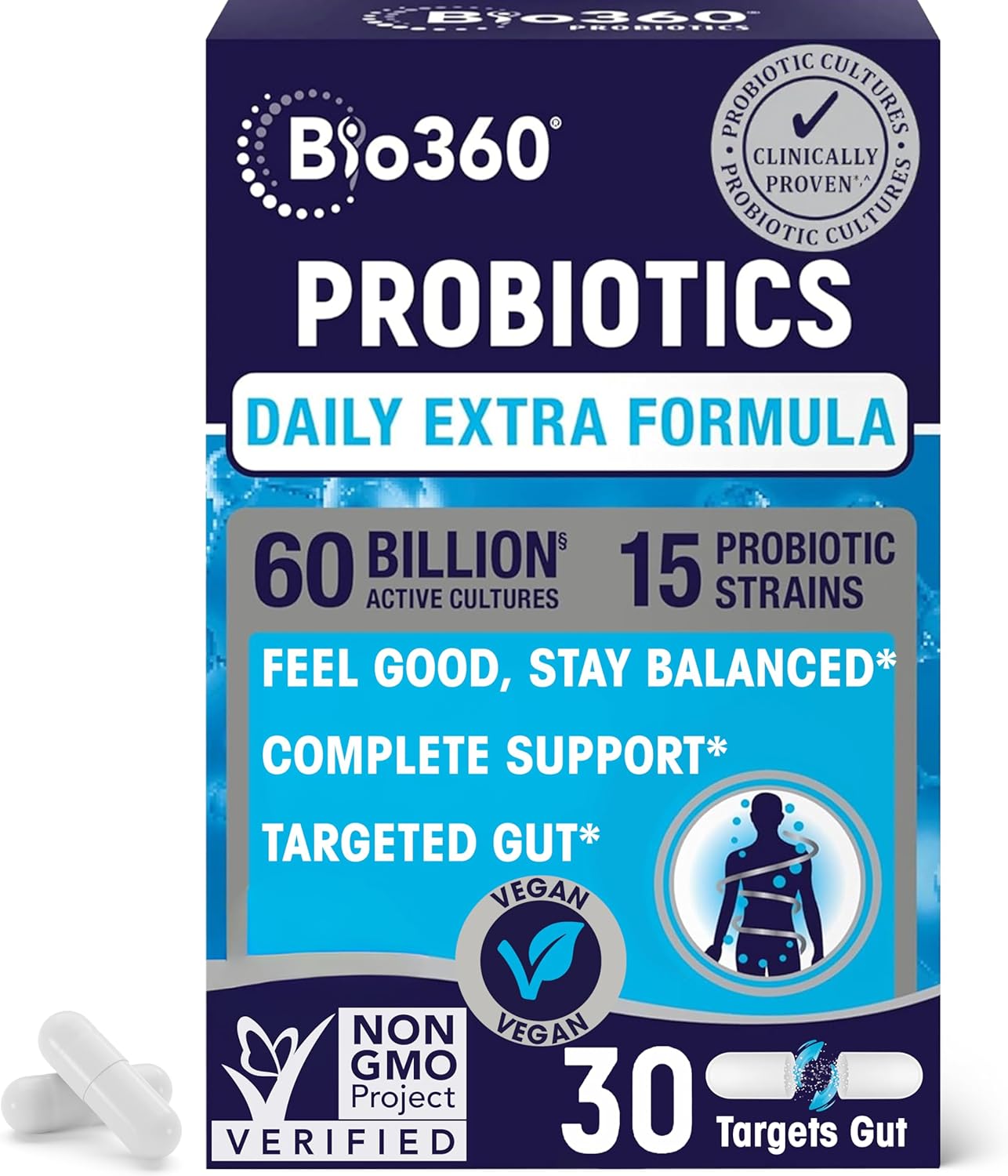 Extra Strength Probiotic for Digestive Health and Immune Support, 60 Billion CFU & 15 Strains, Gut Health Probiotics for Men and Women Supports Occasional Constipation, Diarrhea, Gas & Bloating, 30CT